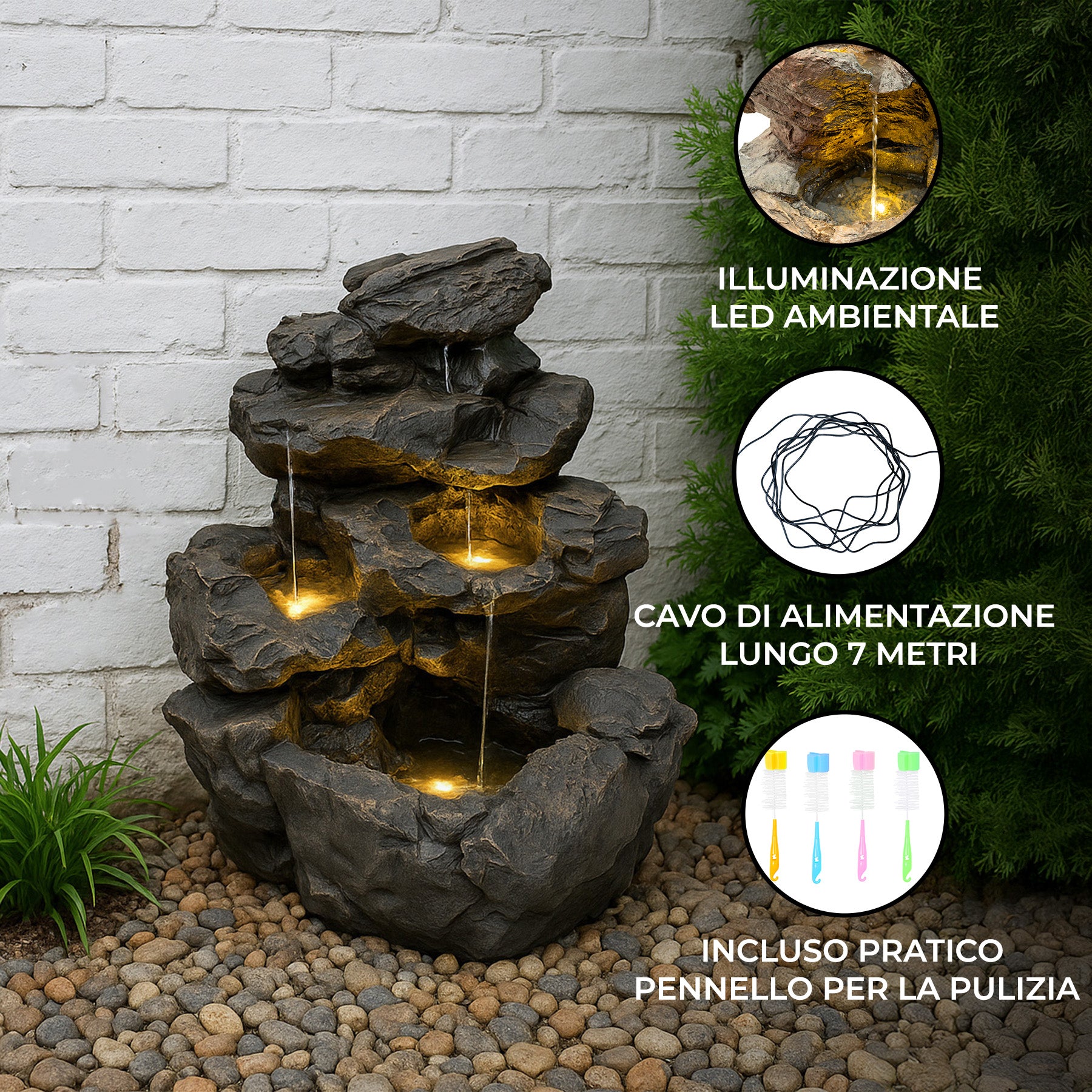Q-Rax Rustic Rapids Fontana Elettrica Roccia LED Poliresina Esterno