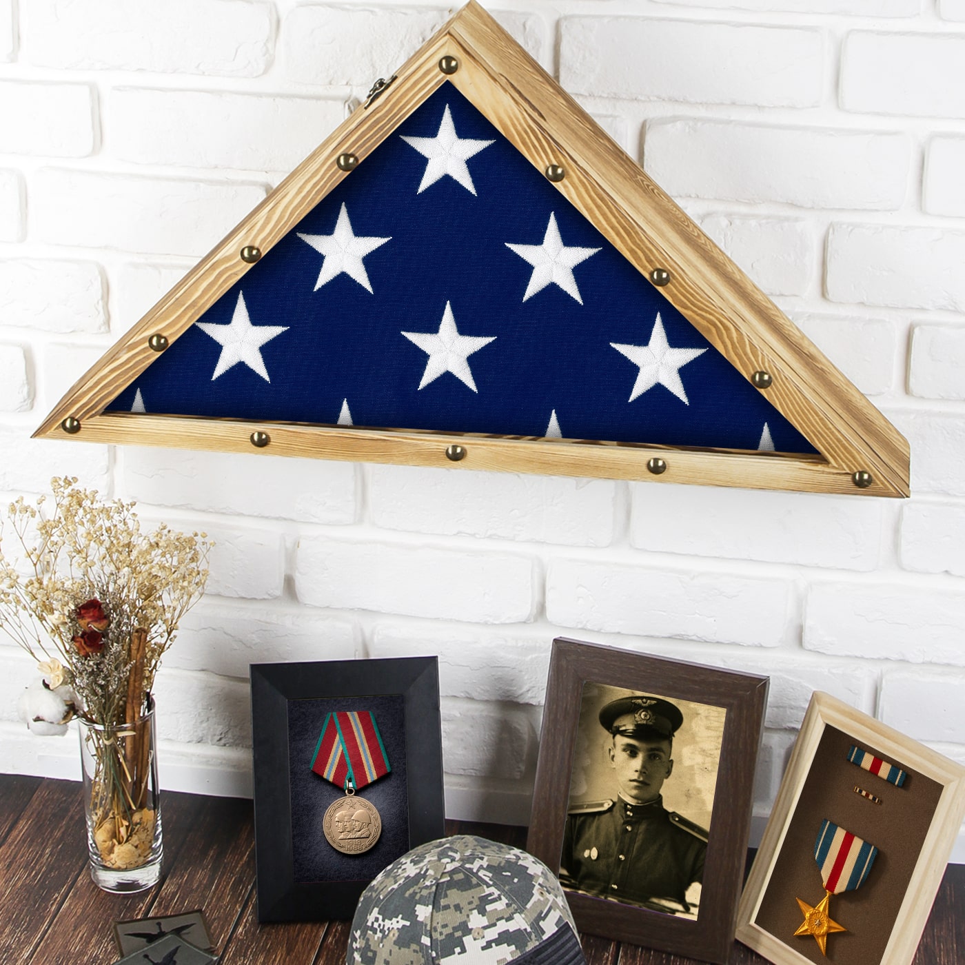 Jackcube Design Display teca bandiera legno vetro militare