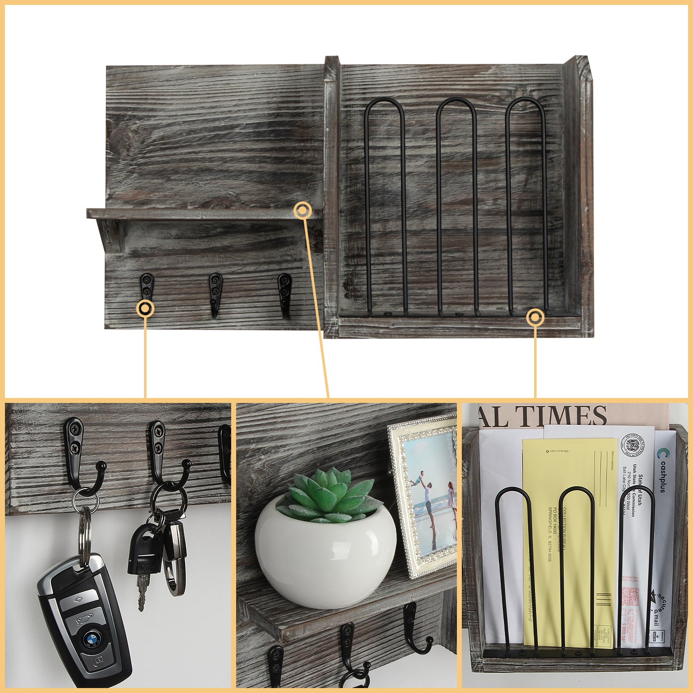 Jackcube Design Entryway Portachiavi Mensola Legno 3 Ganci
