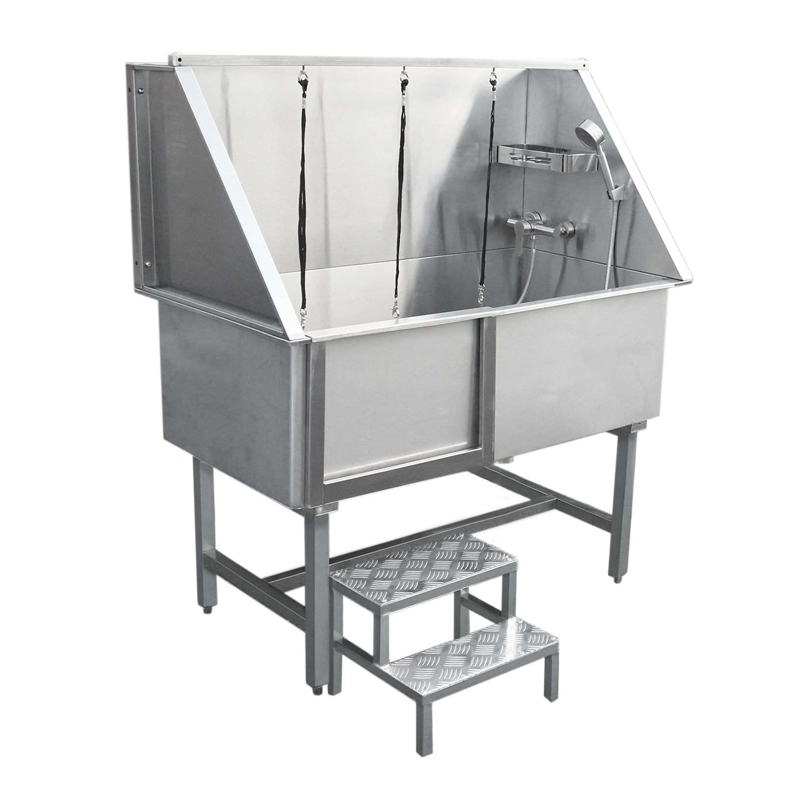 Q-Rax Vasca toelettatura inox 600 mm con rubinetto e gradini