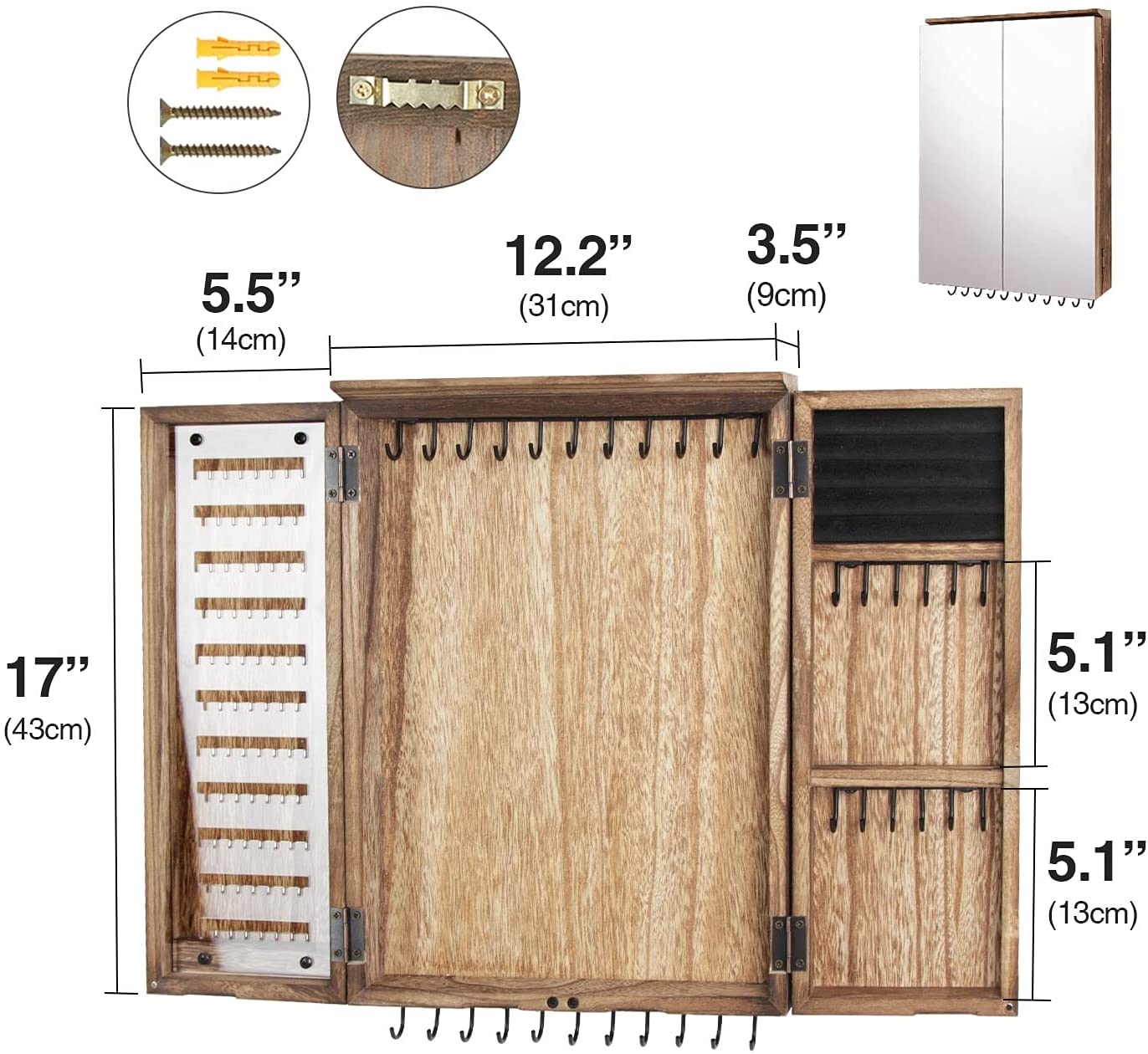 Jackcube Design Armadio Portagioie da Muro Legno Specchio Rustico