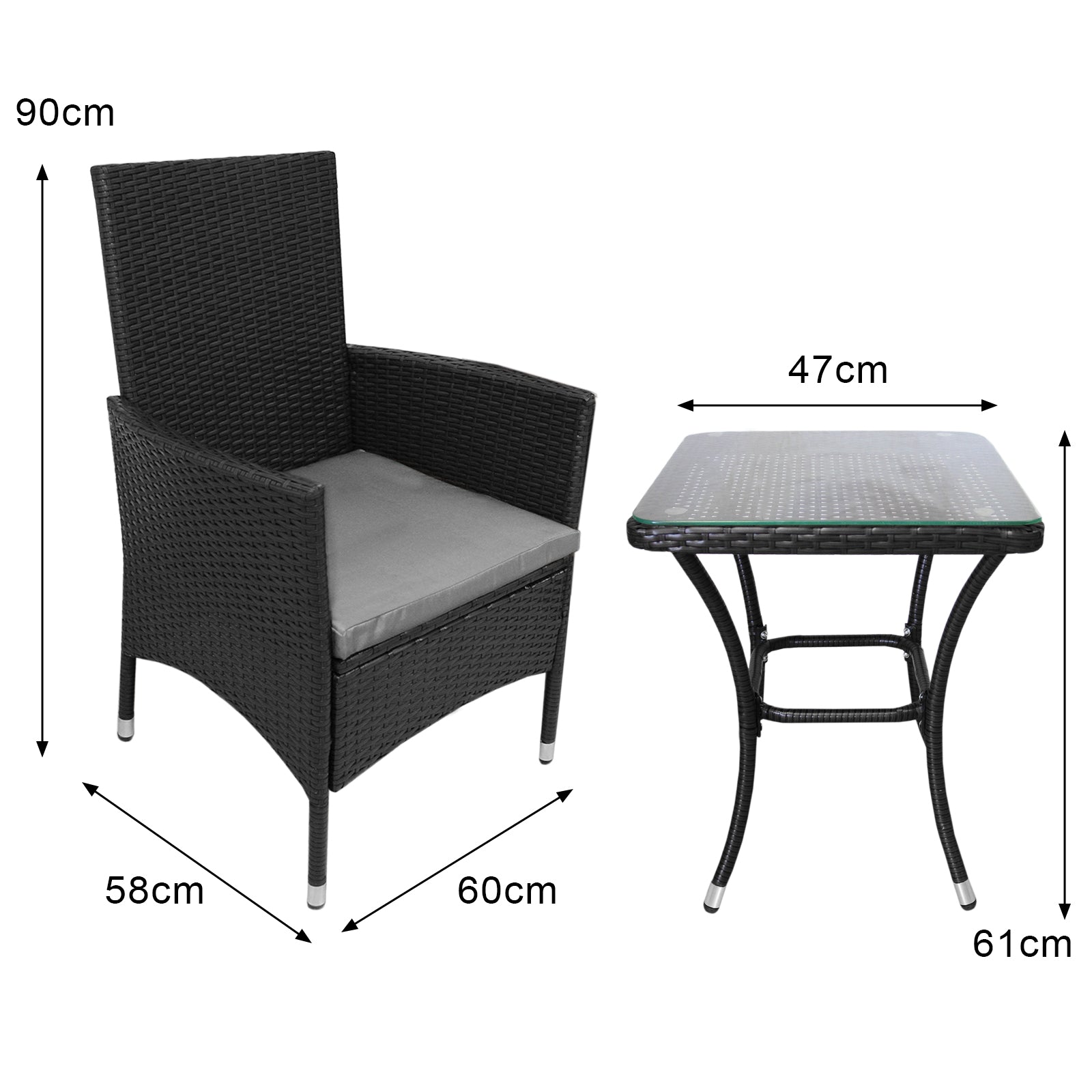 Q-Rax Jardí Set Bistrot Rattan Nero 2 Sedie+Tavolo