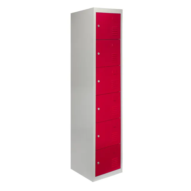 Q-Rax Armadietto 6 Porte Rosse Acciaio 38x45x180 cm Scuola