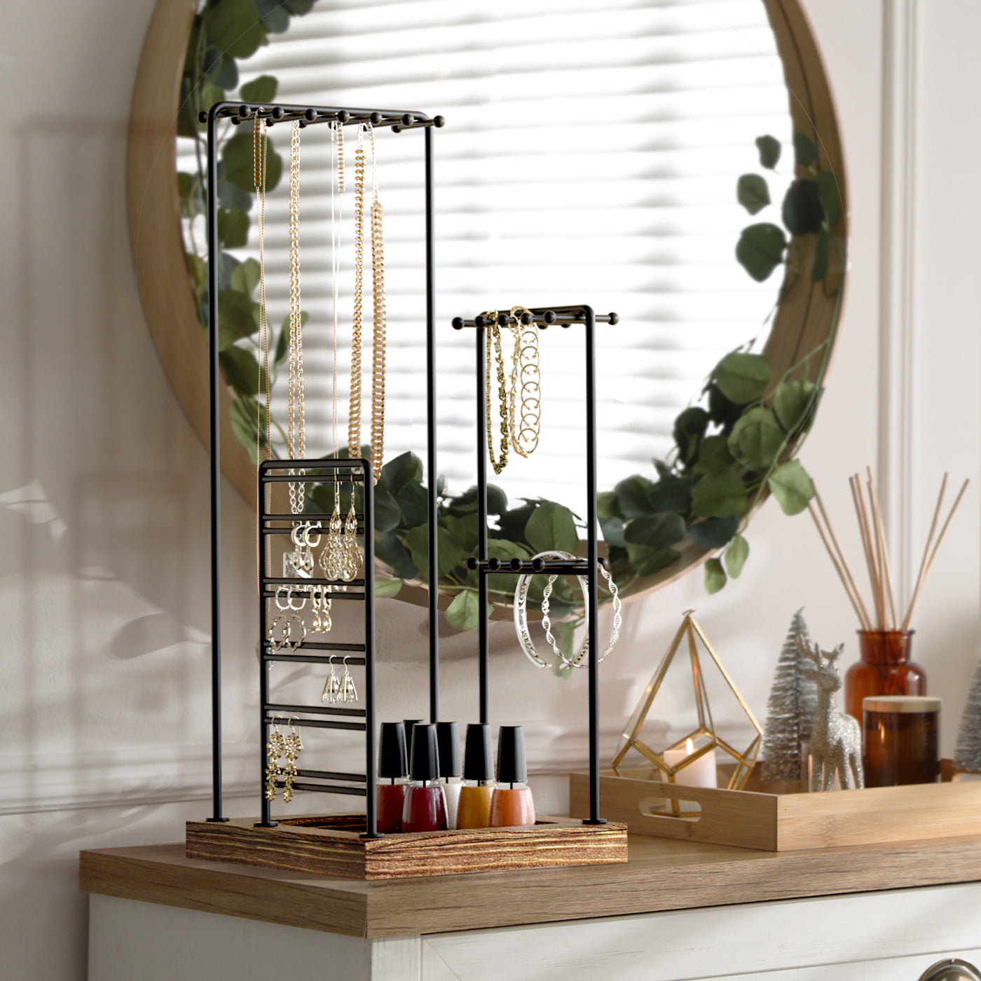 Jackcube Makeup Jewelry Albero Portagioie Nero Metallo Vassoio