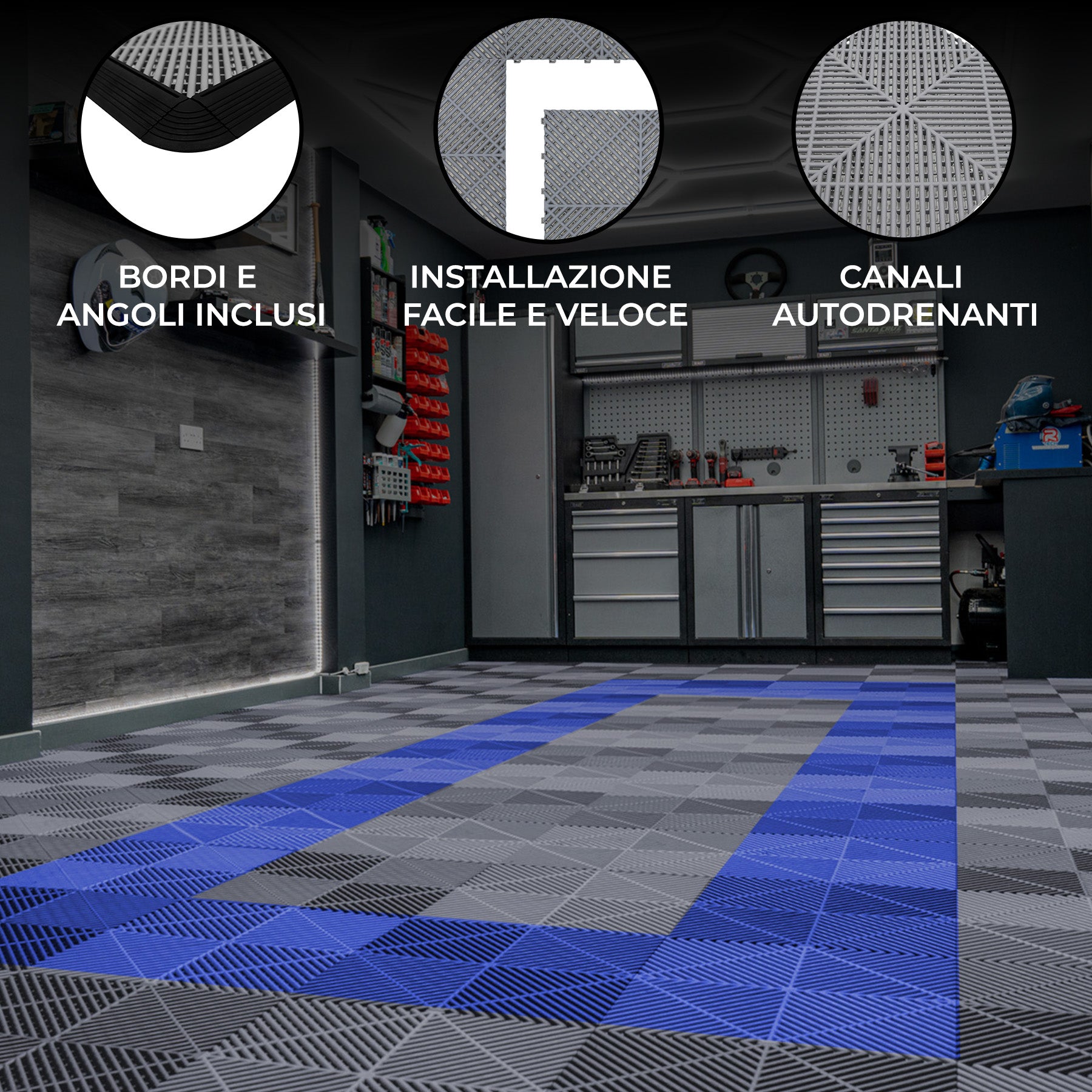Q-Rax Piastrelle Ventilate Pavimento 6x6m Grigie Blu Antiscivolo