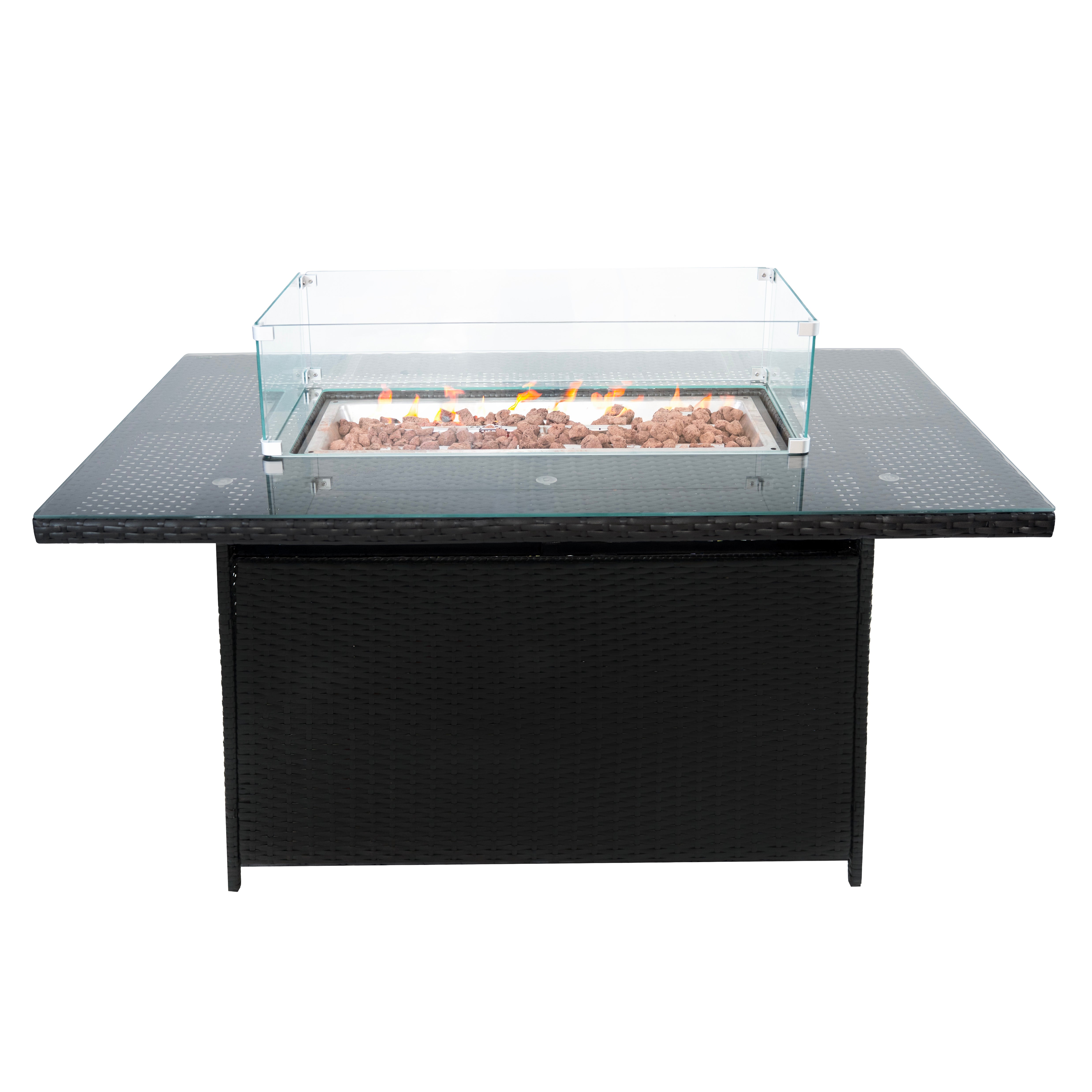 Q-Rax Set Giardino Rattan 11 Posti Tavolo Firepit Nero