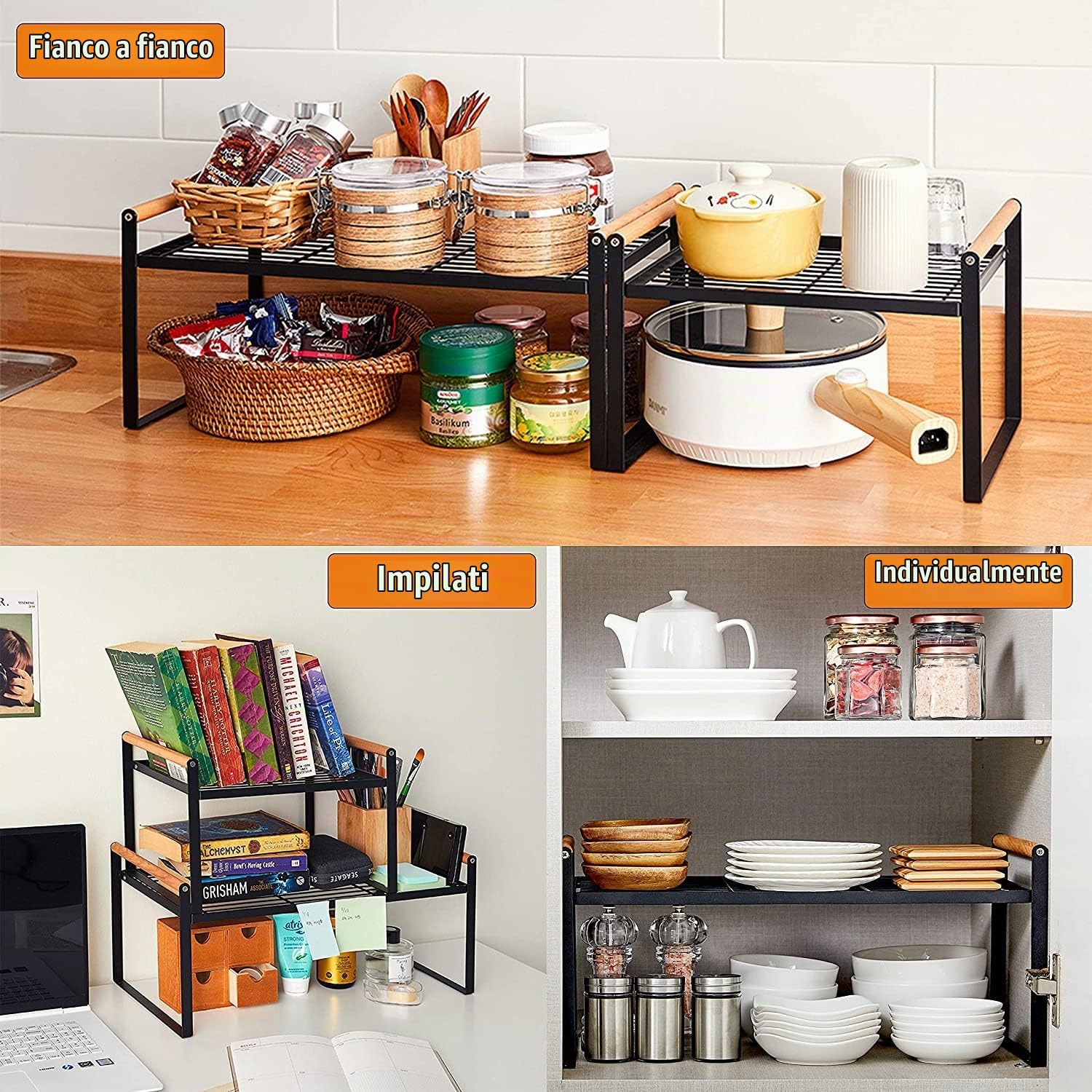 HGYZE Mensole Impilabili Cucina 35x21x20 cm nero salvaspazio