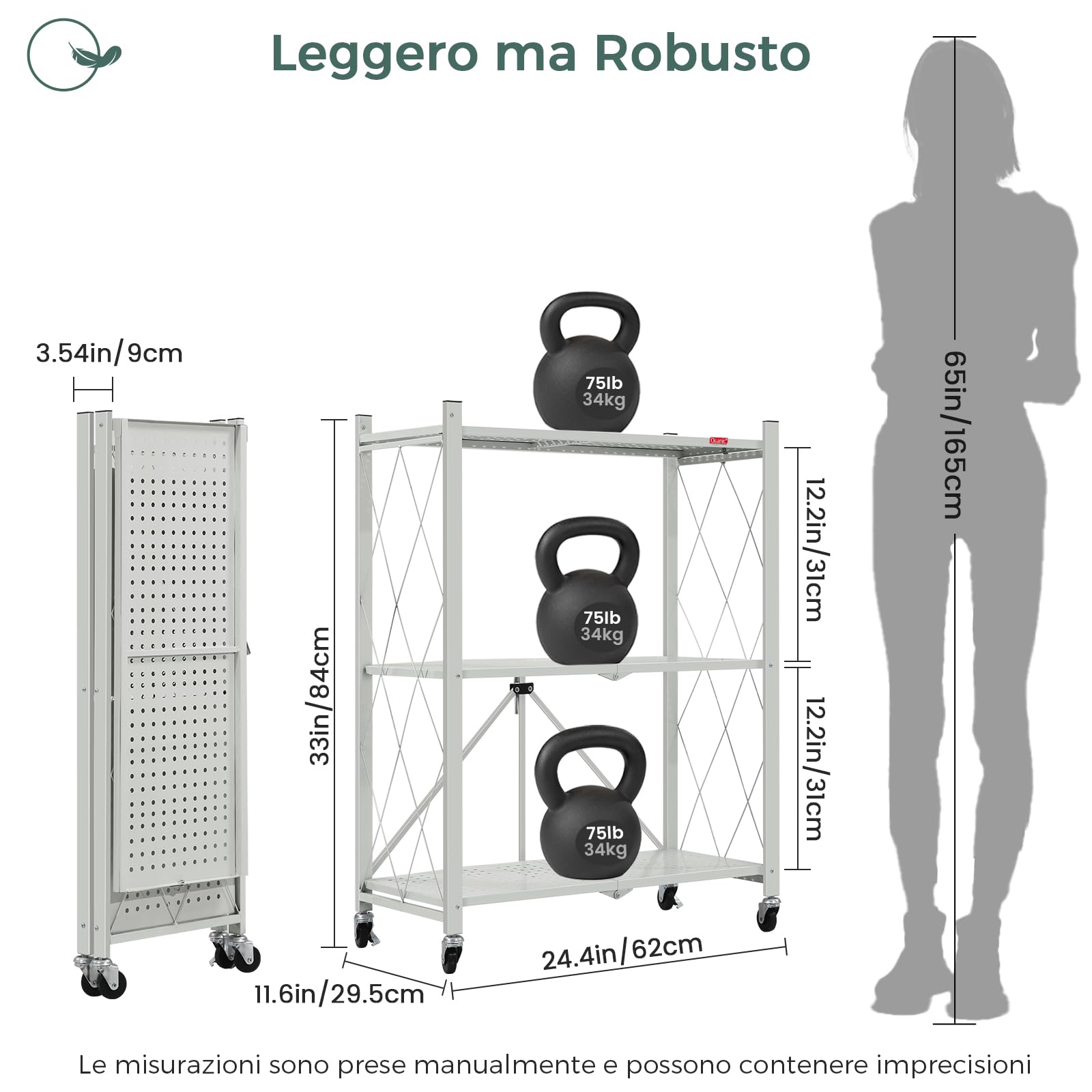 DEANIC Folding Storage Shelves scaffale metallo grigio 3 ripiani