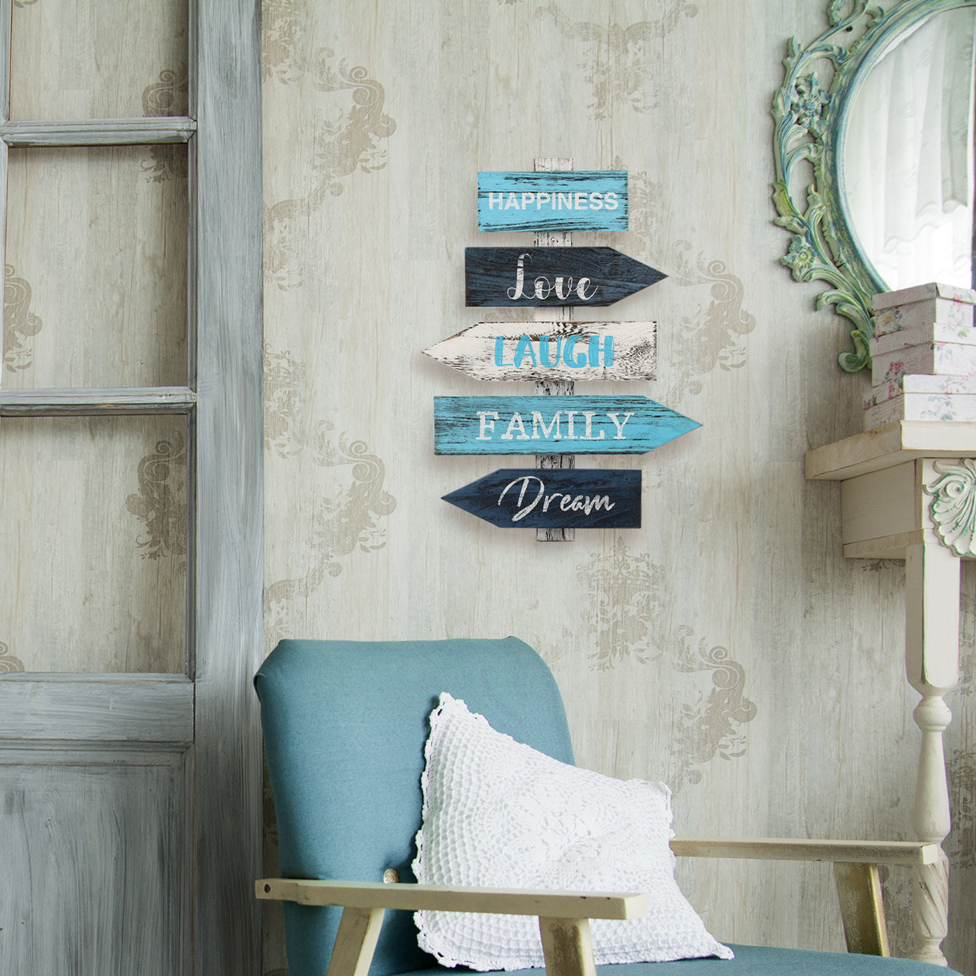 Jackcube Design Wall Decor Freccia Legno Blu 42x57,5 cm