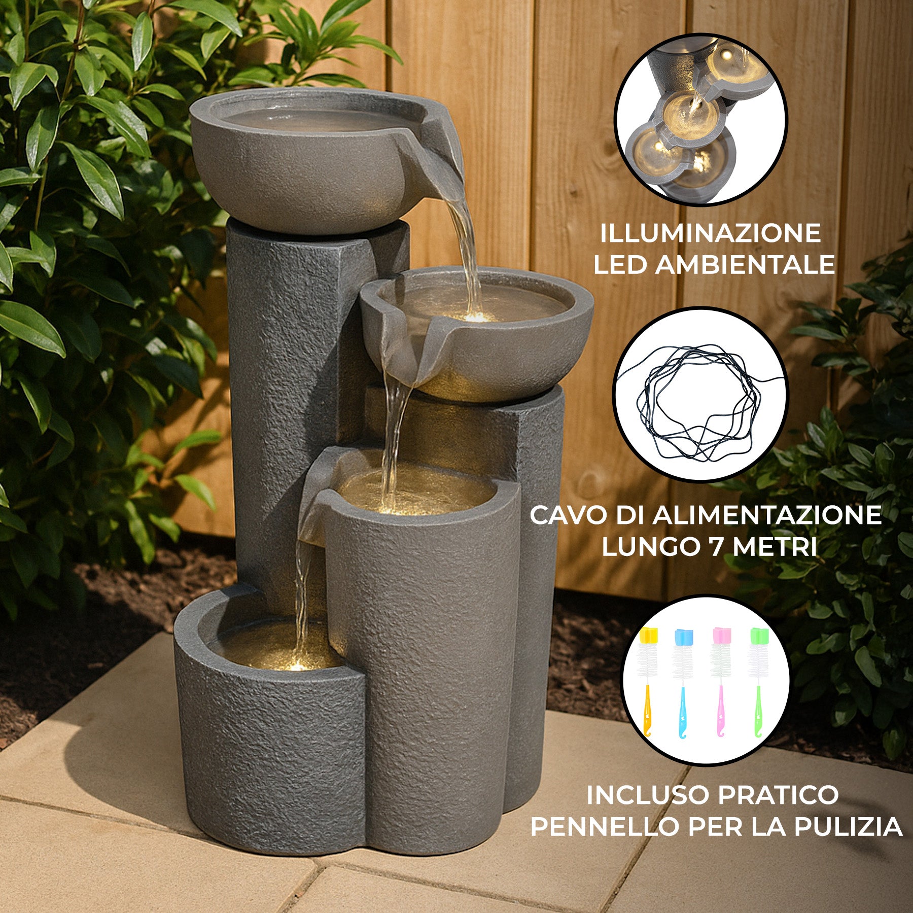 Q-Rax Fontana Elettrica Tranquil Tiers con LED da Esterno