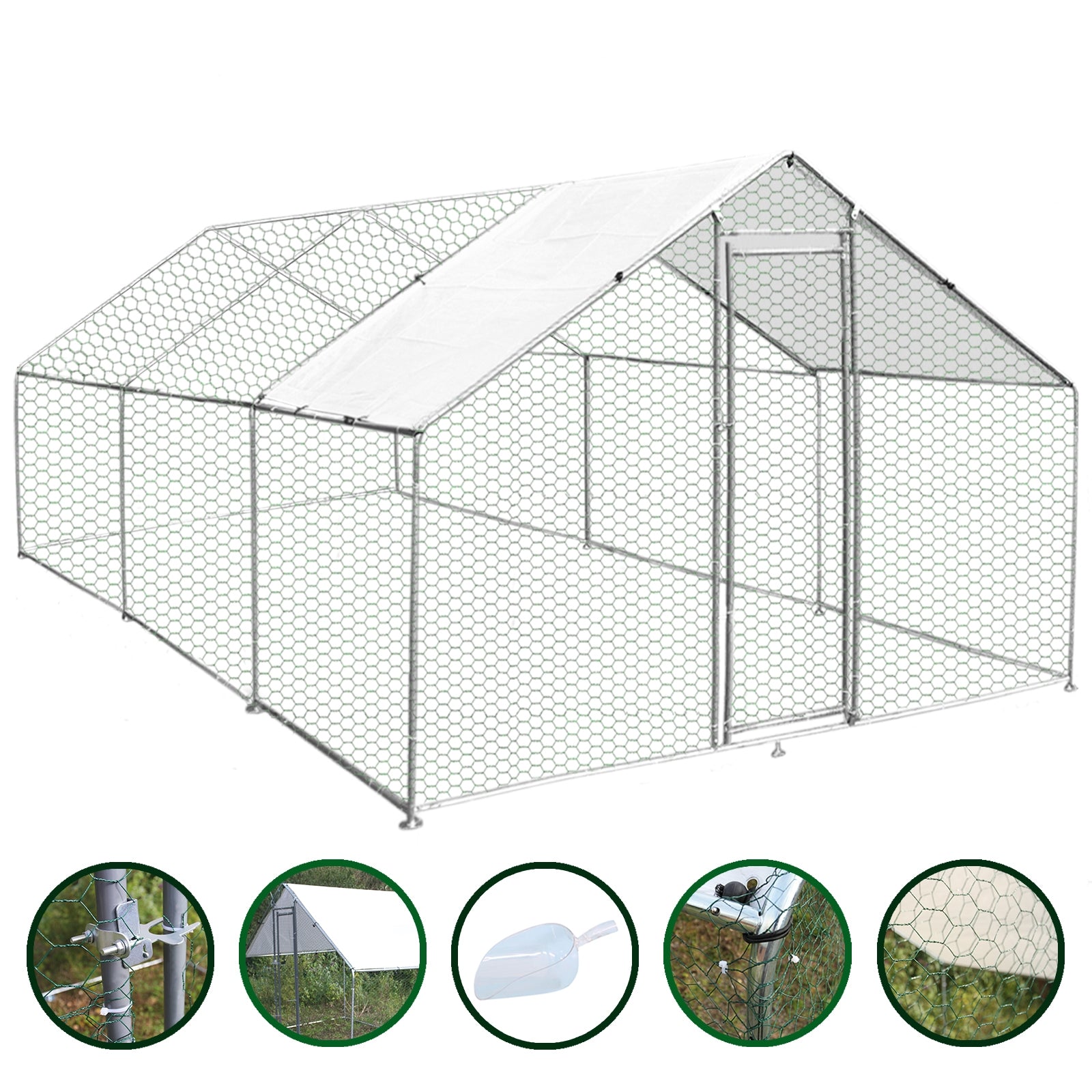 Q-Rax Recinzione Pollaio Esterno 4x6m Acciaio con Tetto