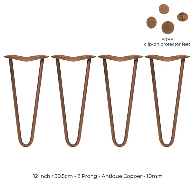 Q-Rax Gambe Tavolo a Forcina 30,5cm Rame Antico 4 Pezzi