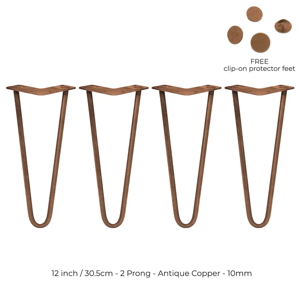 Q-Rax Gambe Tavolo a Forcina 30,5cm Rame Antico 4 Pezzi