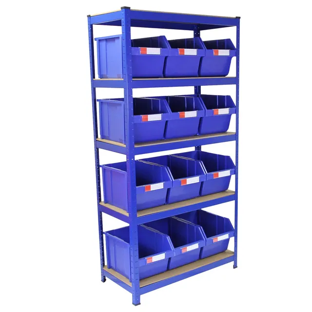 Q-Rax T-Rax Scaffale Acciaio 90 cm con 12 Contenitori Blu
