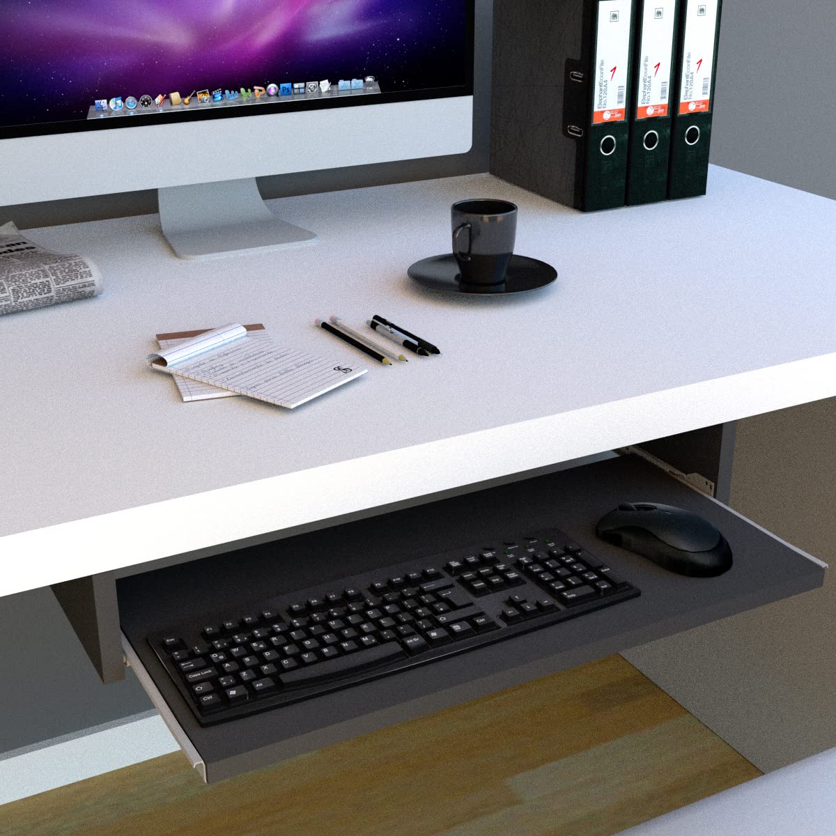Henor Porta Tastiera Estraibile Sottotavolo 55x31 Bianco Legno