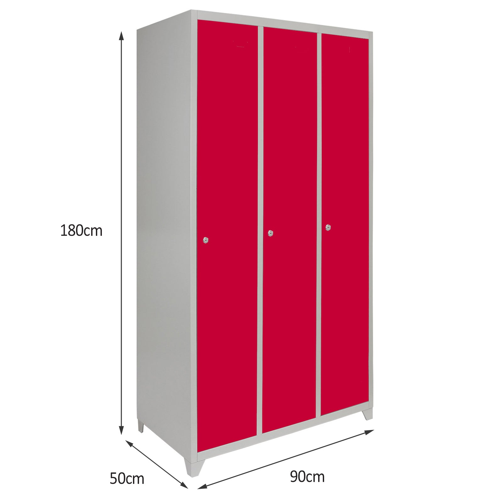 Q-Rax Armadietto 3 Porte 180x90x50 cm Acciaio Rosso Grigio