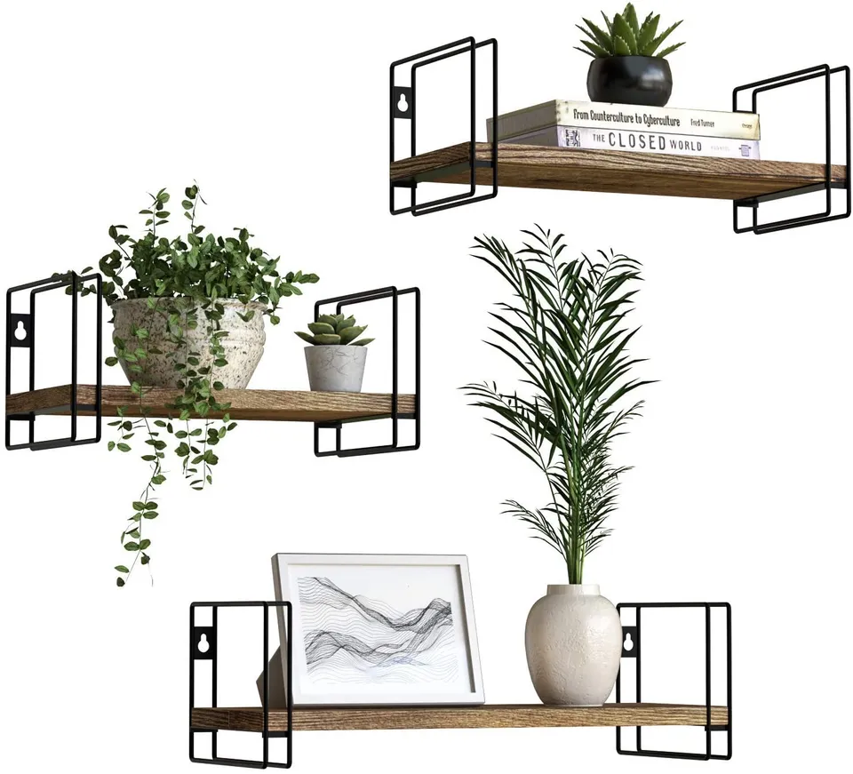 Jackcube Design Living Room Mensole Parete Legno Set 3 Pezzi Nere