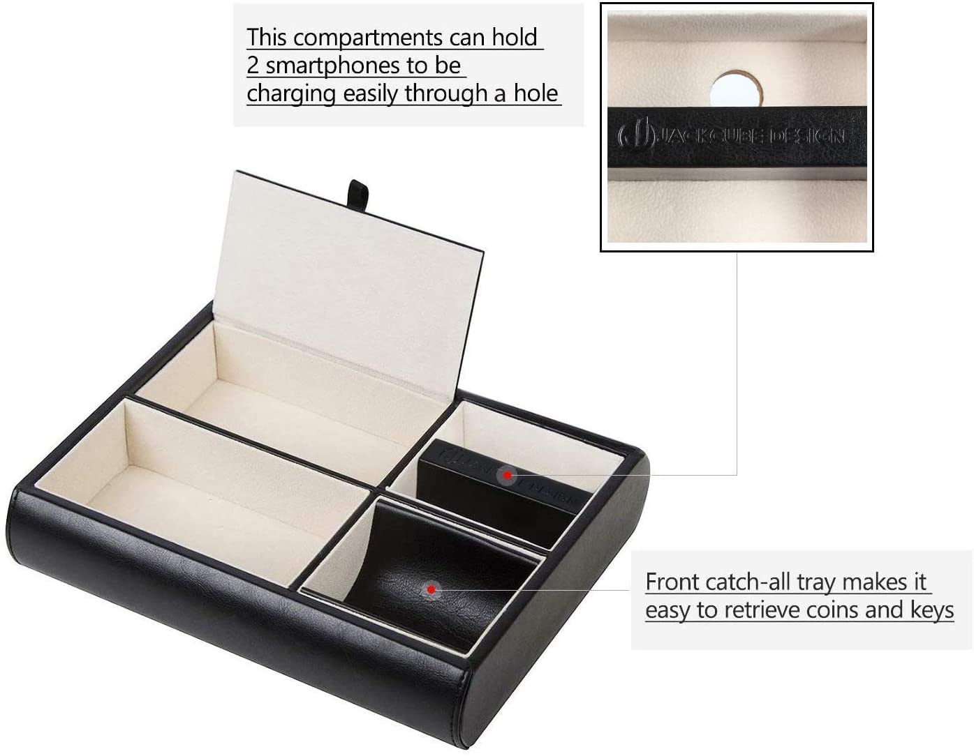 Jackcube Design Dressroom vassoio svuotatasche nero pelle ricarica