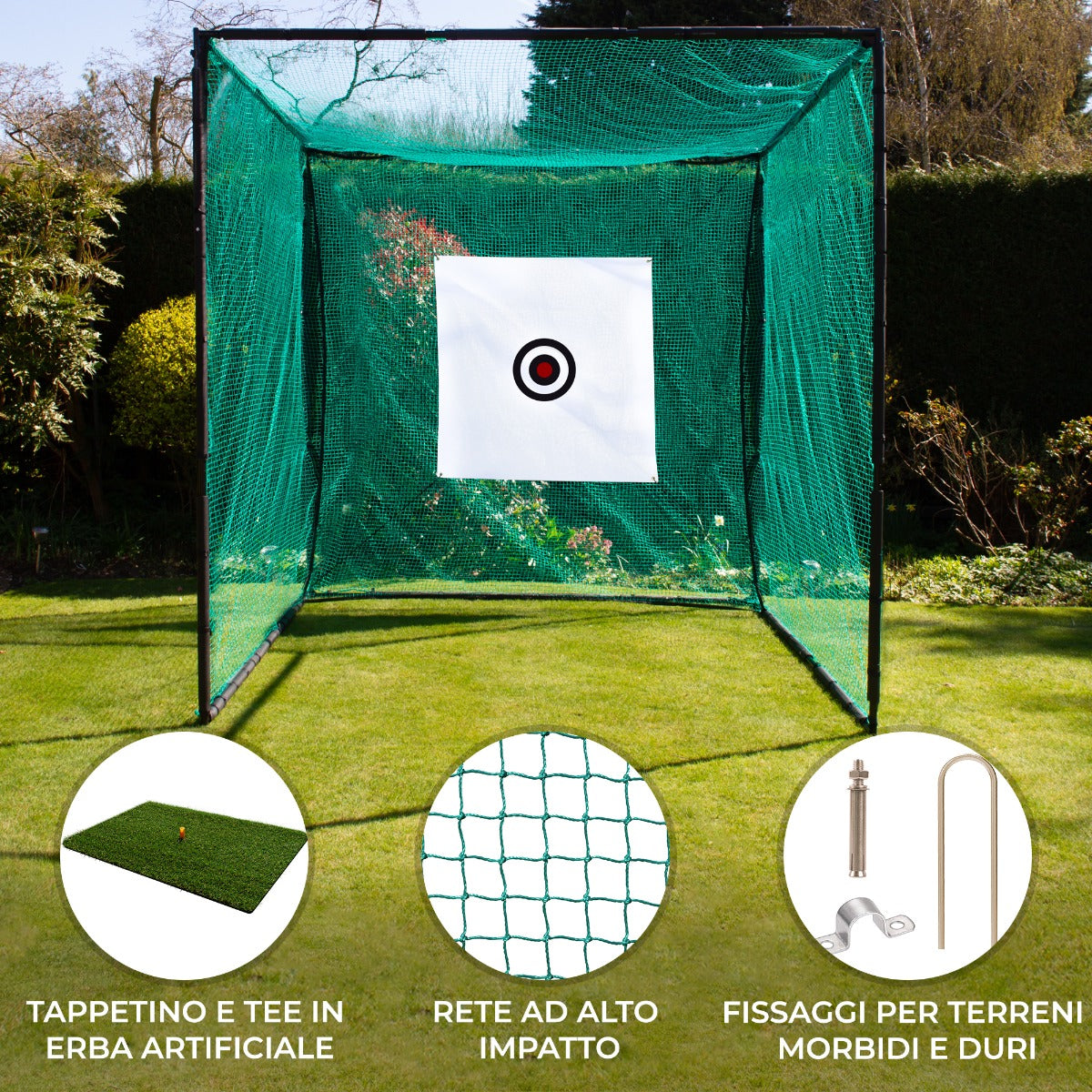 Q-Rax Rete Golf Allenamento Gabbia 3x3m Tappeto 80cm