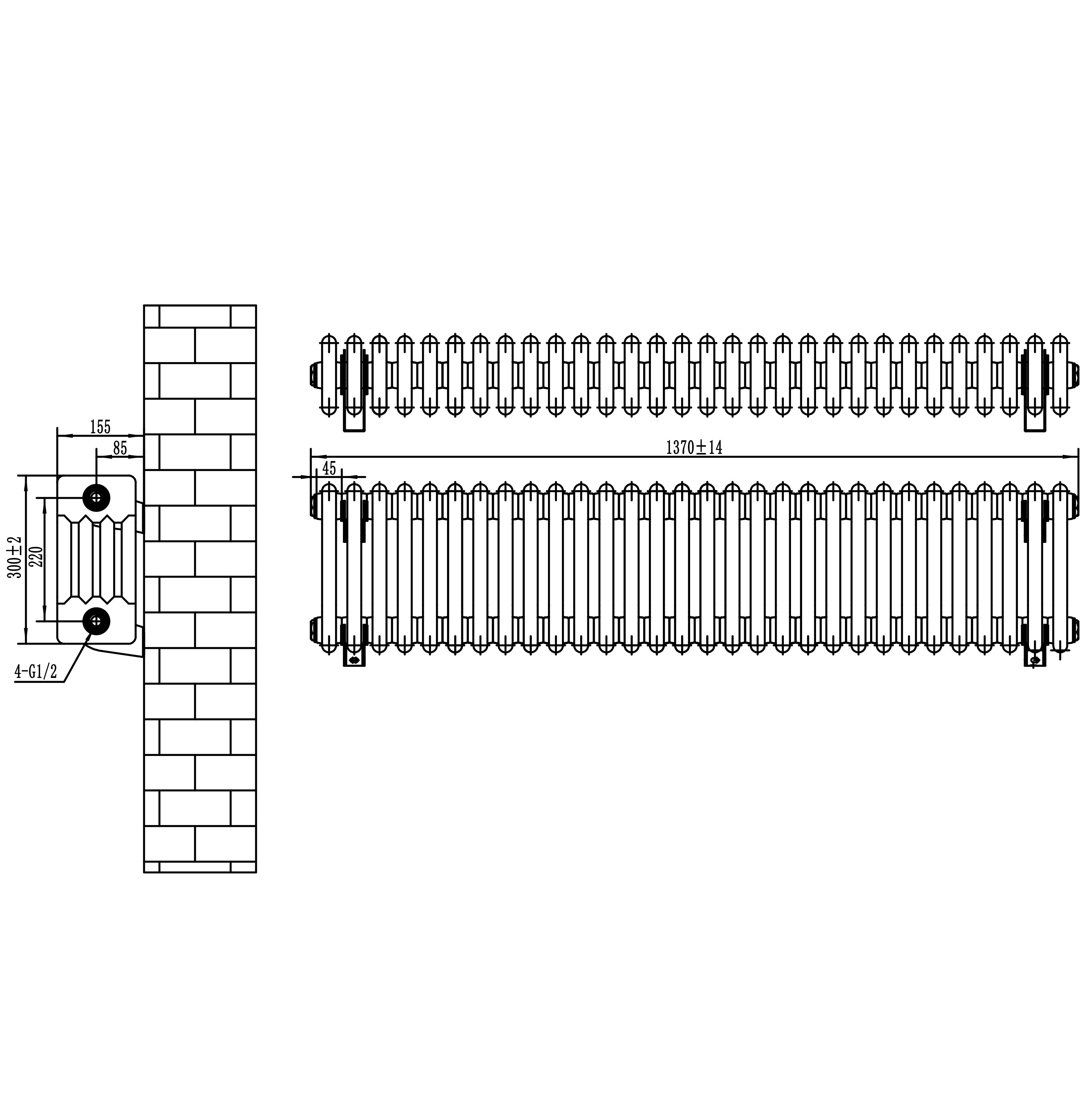 Q-Rax Tradizionale 300x1370 mm Termosifone 4 Colonne Bianco