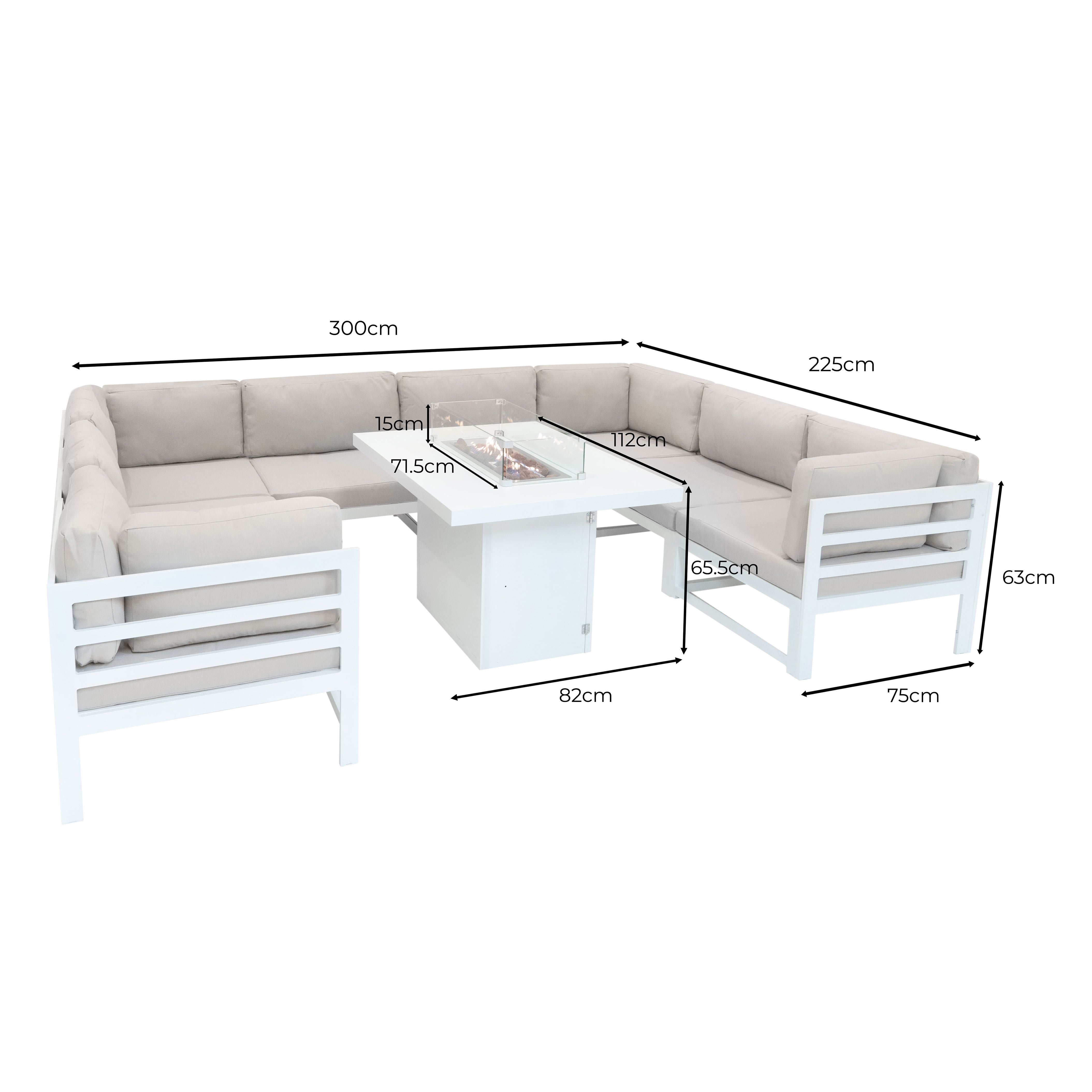Q-Rax Set Mobili Giardino Modulare 8 Posti Bianco con Braciere