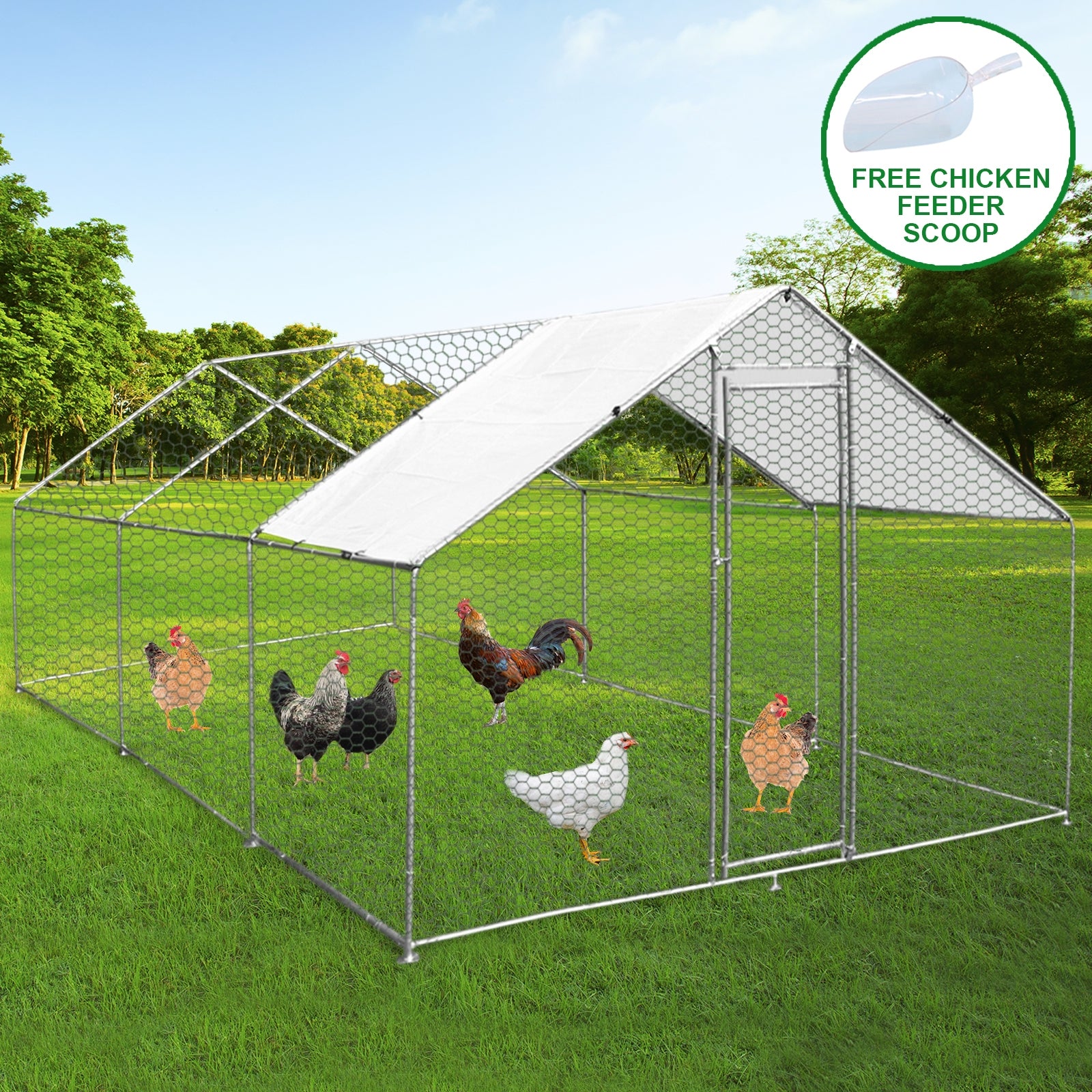 Q-Rax Recinzione Pollaio Esterno 4x6m Acciaio con Tetto