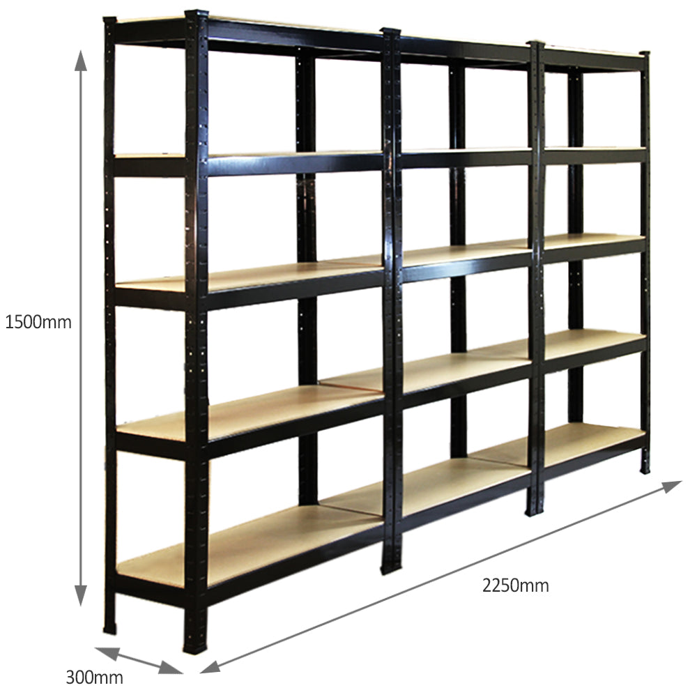 Q-Rax T-Rax 3 Scaffali Acciaio Neri 75 cm Senza Bulloni