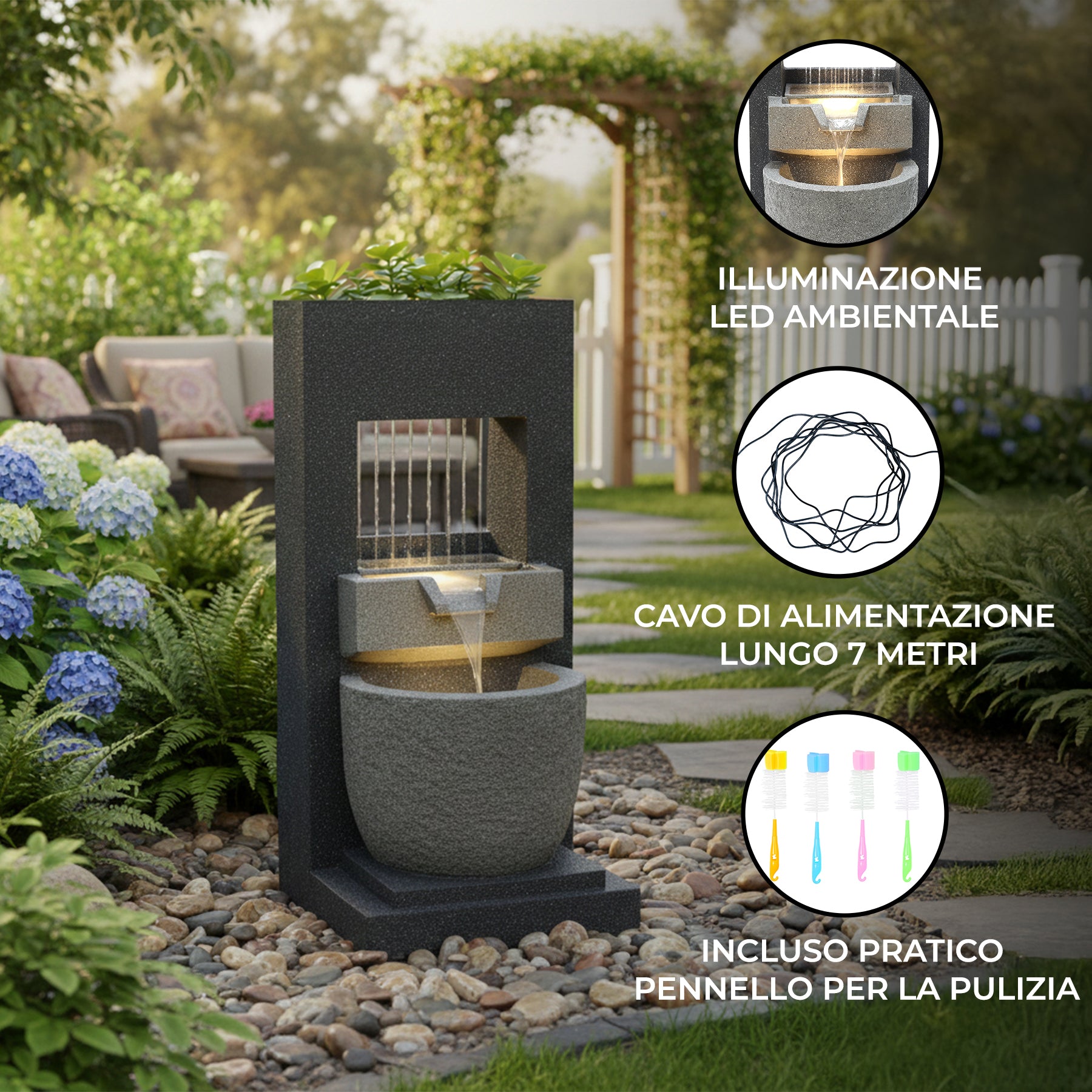 Q-Rax Cascade Springs fontana da giardino LED effetto pietra
