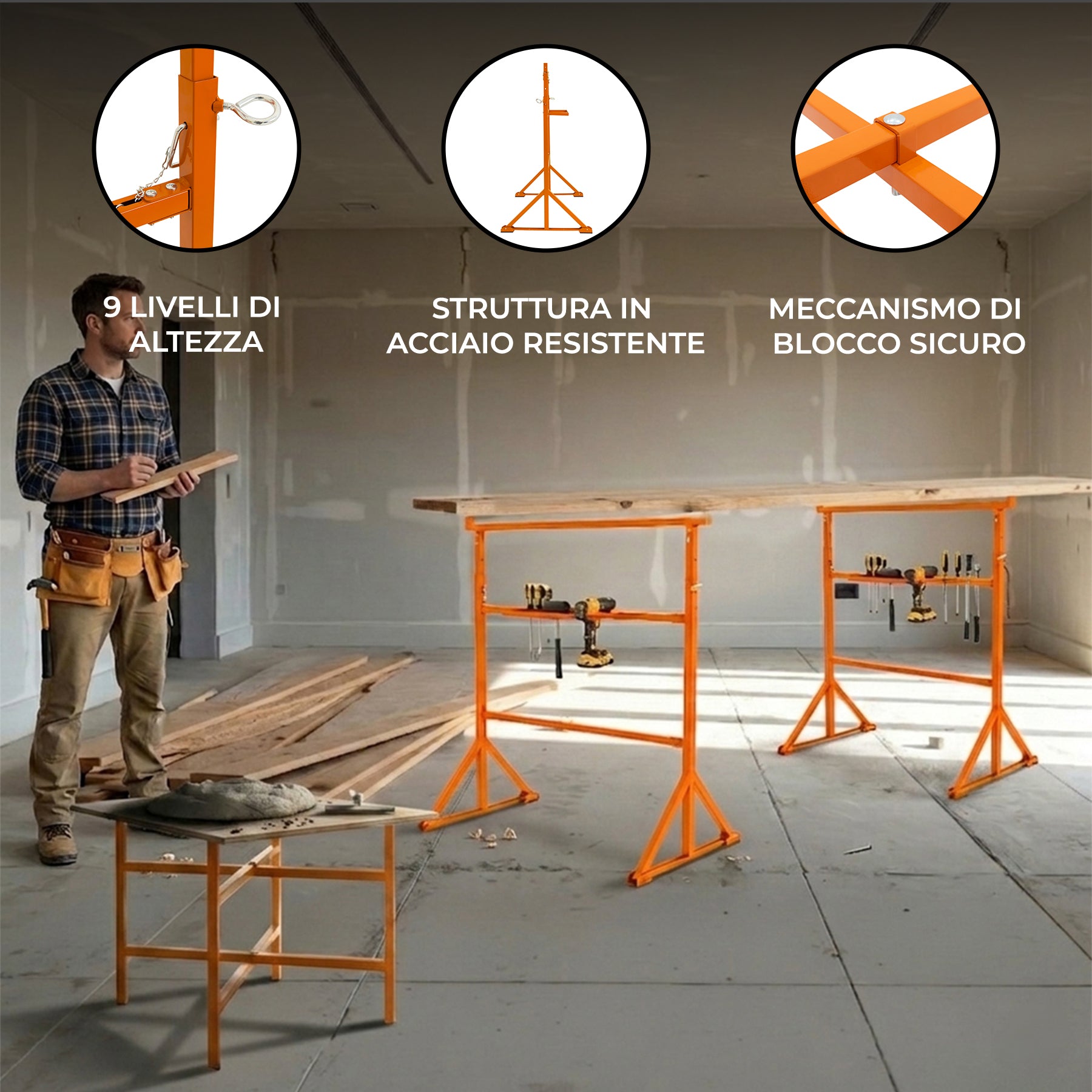 Q-Rax Kit 4 Cavalletti Lavoro + 5 Supporti Malta 75 cm