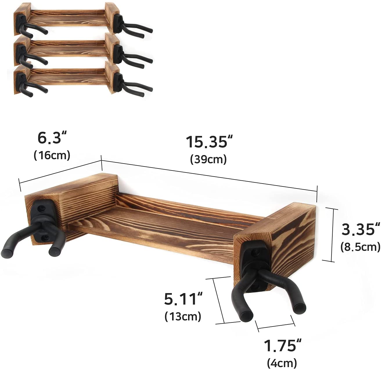Jackcube Design Display Appendi Chitarra Parete Legno Set 3 Pezzi