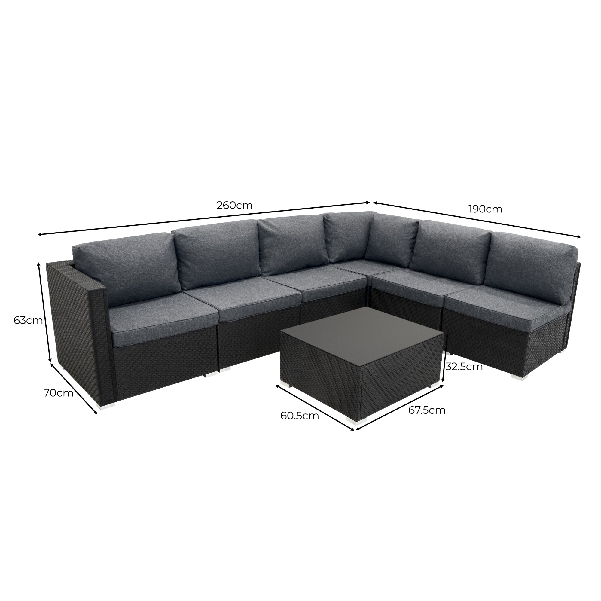 Q-Rax Set Mobili Giardino 7 Pezzi rattan nero con tavolino