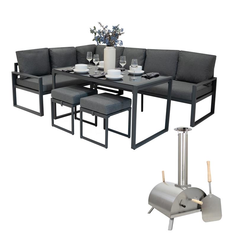 Q-Rax Set Divano Angolare Alluminio Forno Pizza Grigio