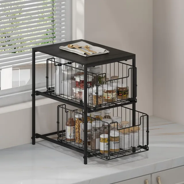 Meltrck Scaffale Portaspezie Organizer 2 Strati Nero Ebano