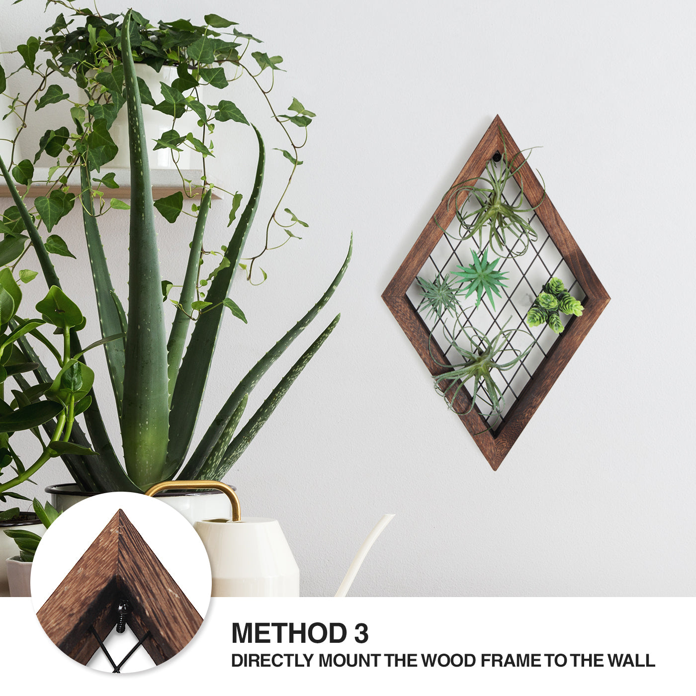 Jackcube Plant Portapiante Sospeso Diamante Legno Rete Corda
