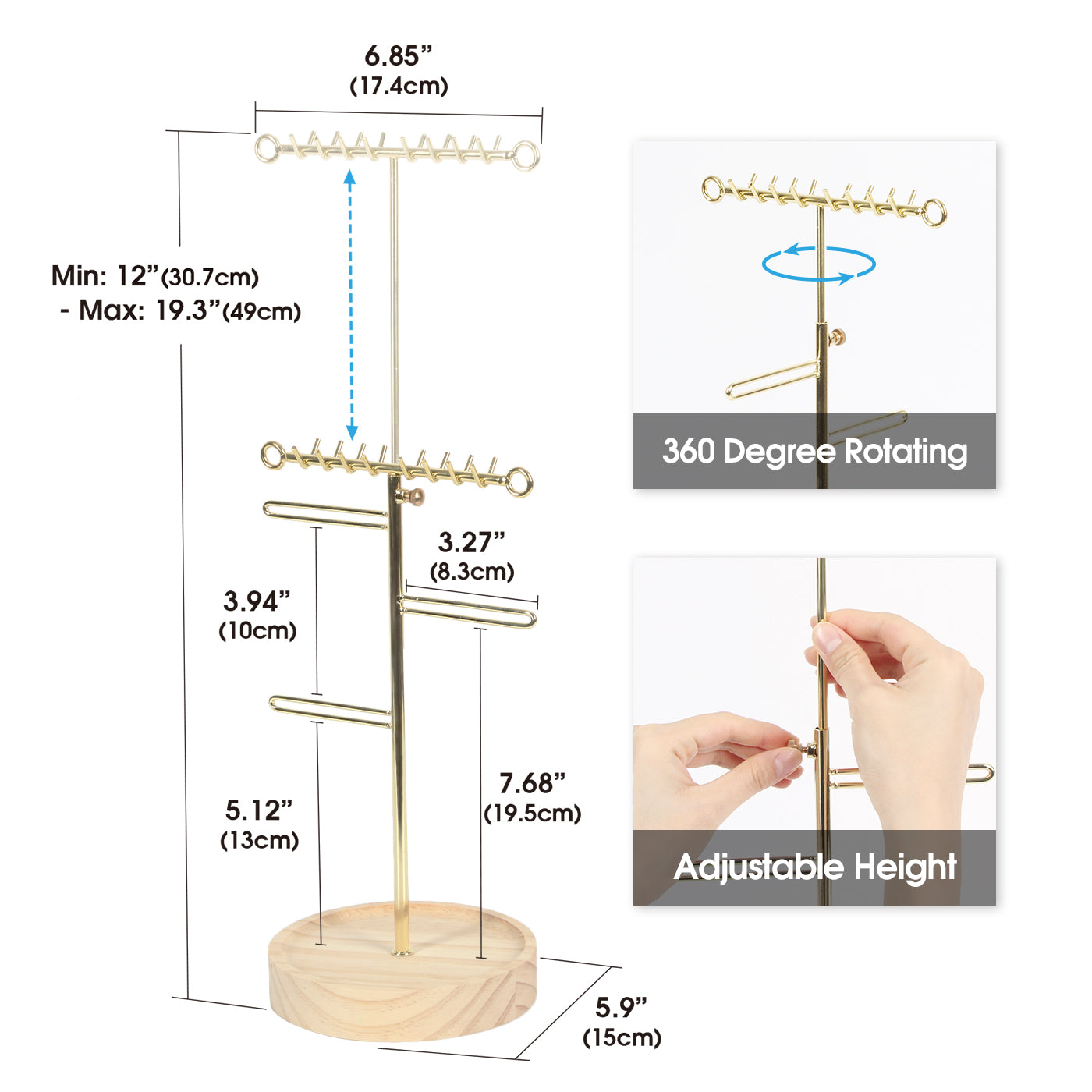 Jackcube Design Makeup & Jewelry albero gioielli oro con vassoio legno