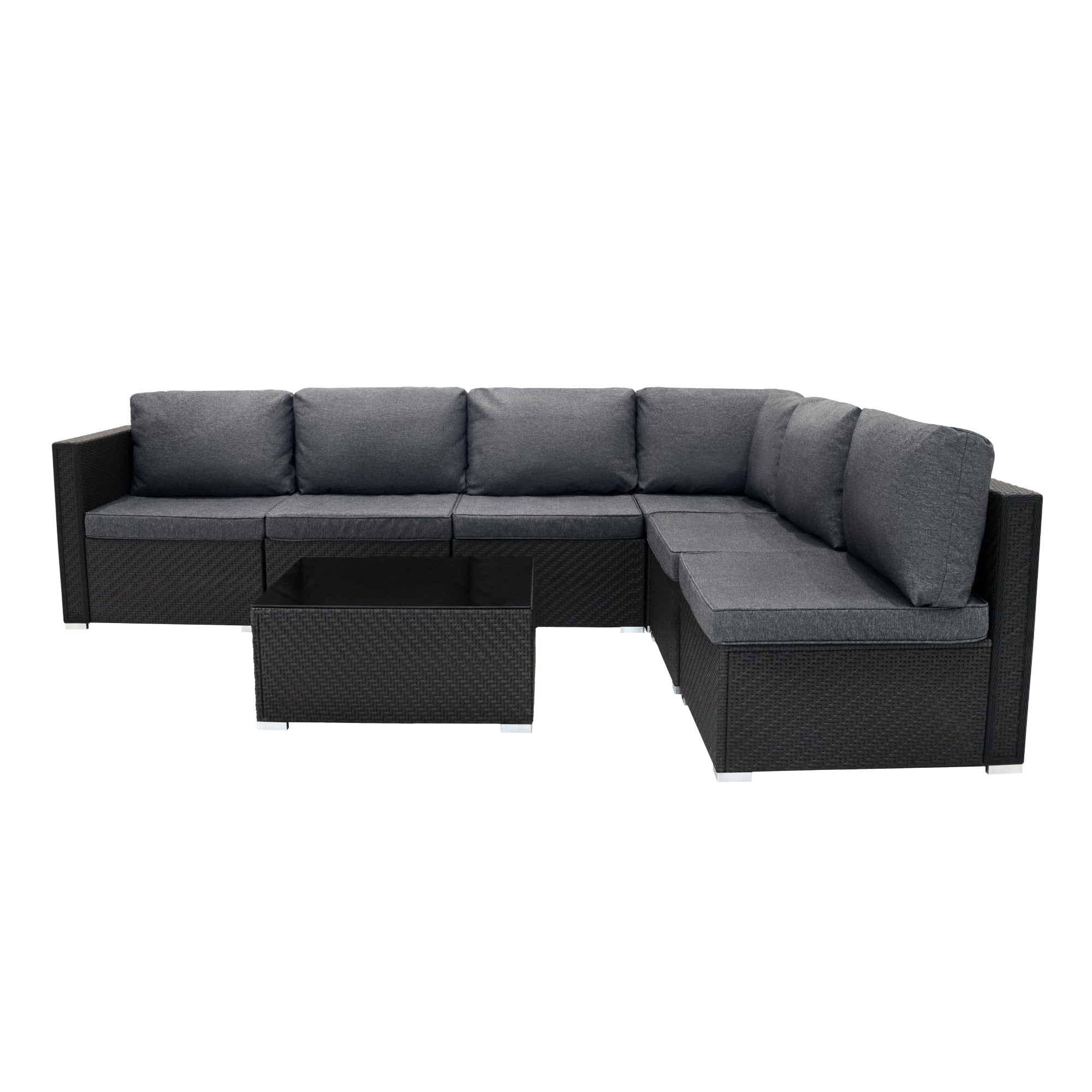 Q-Rax Set Mobili Giardino 7 Pezzi rattan nero con tavolino