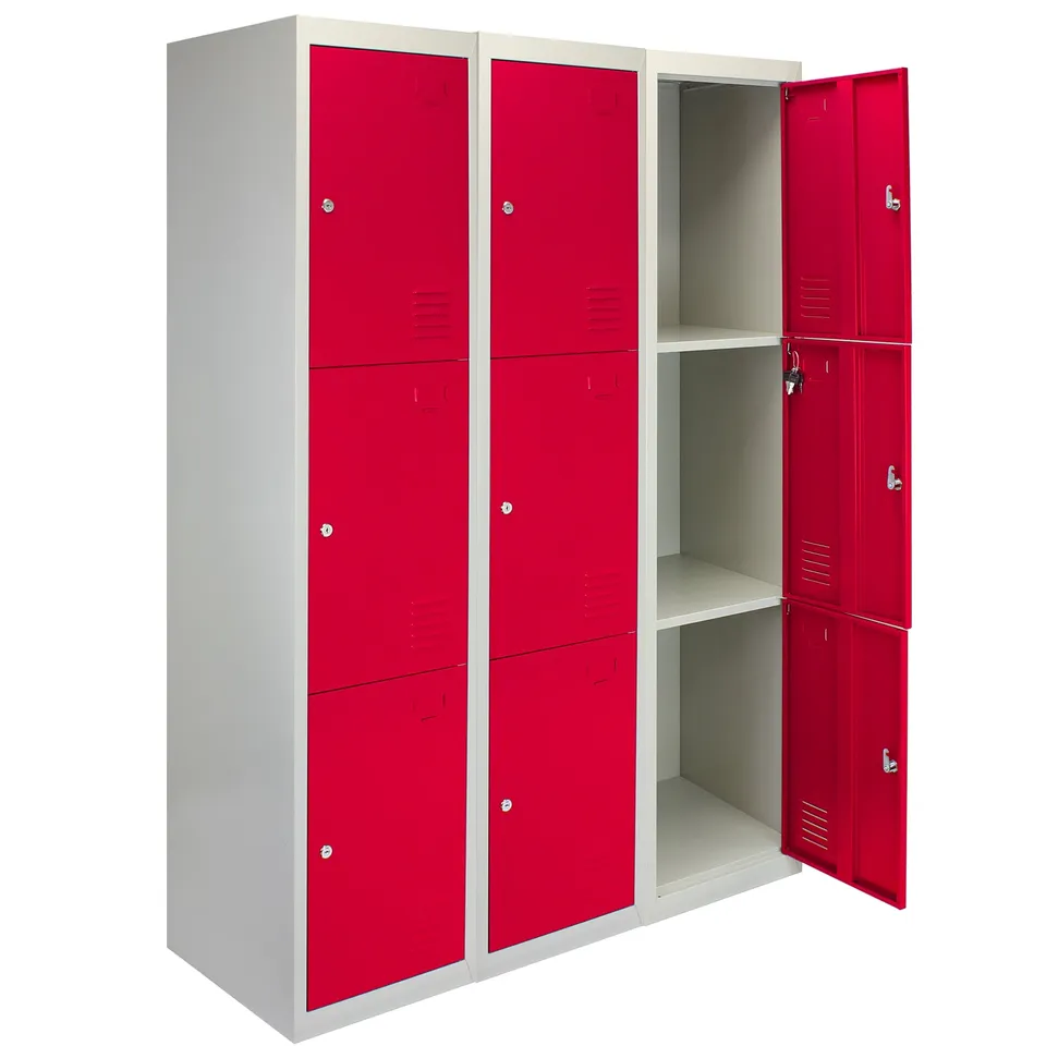 Q-Rax Strumenti Banco 3 Armadietti Acciaio 3 Porte Rosse 180cm