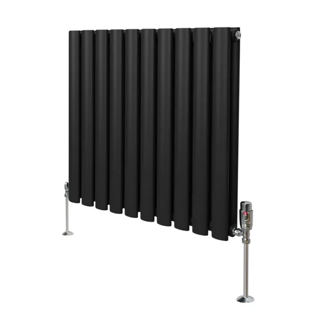 Q-Rax Radiatori Tradizionali Termosifone Ovale 600x600 Nero Valvole