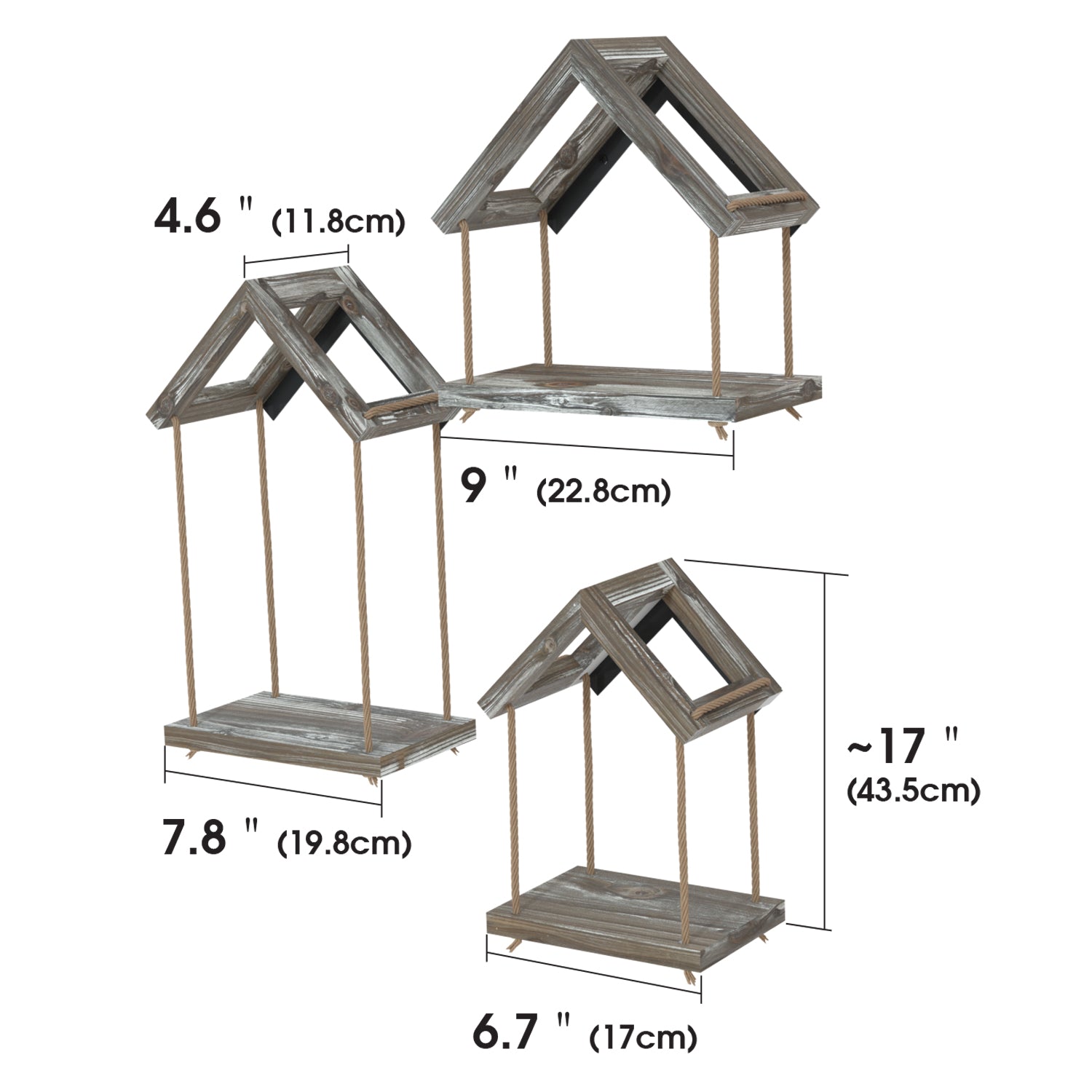 Jackcube Design Living Room Set 3 Mensole Sospese Legno Corda Casa
