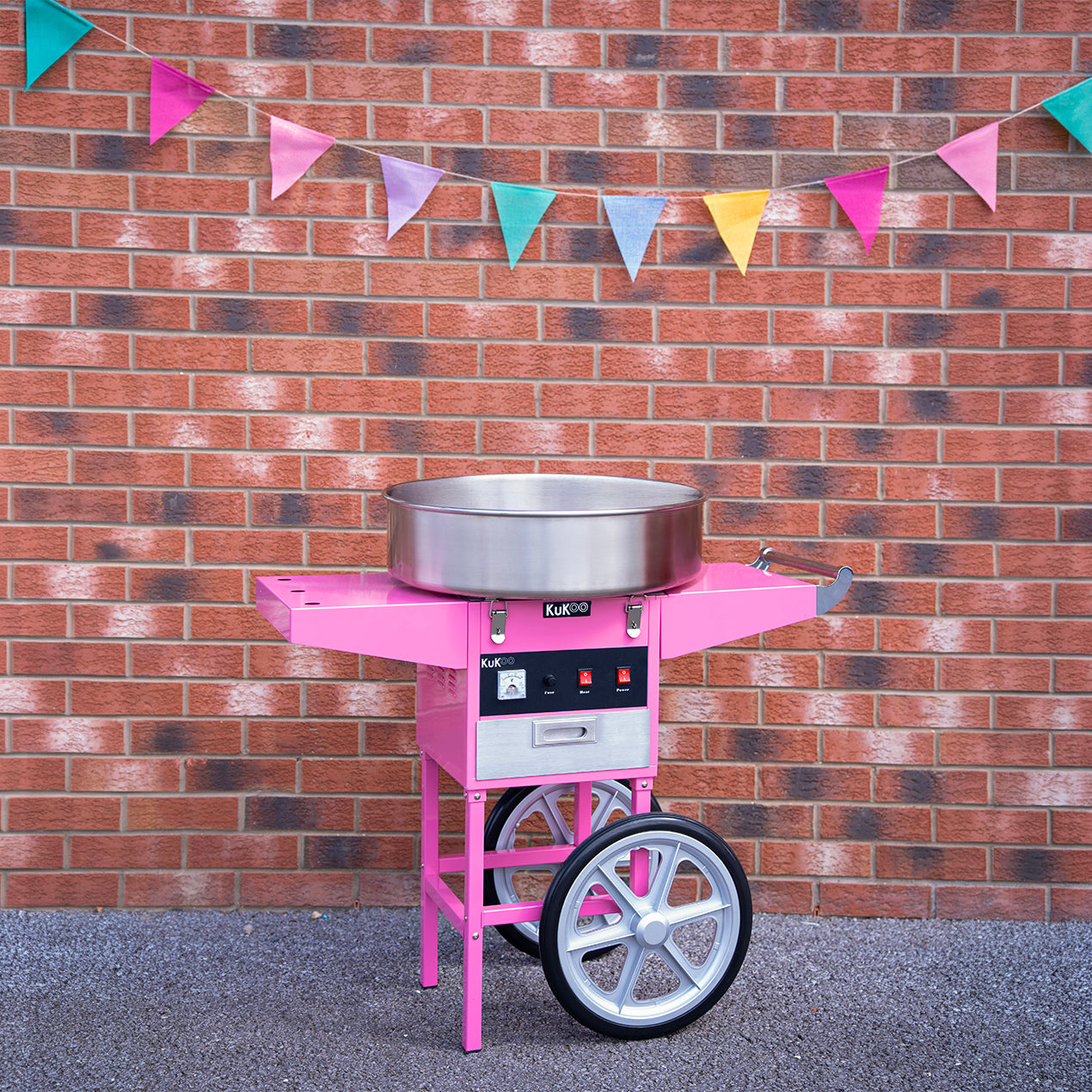 Kukoo Vintage Macchina Zucchero Filato Rosa 50 cm con Carrello