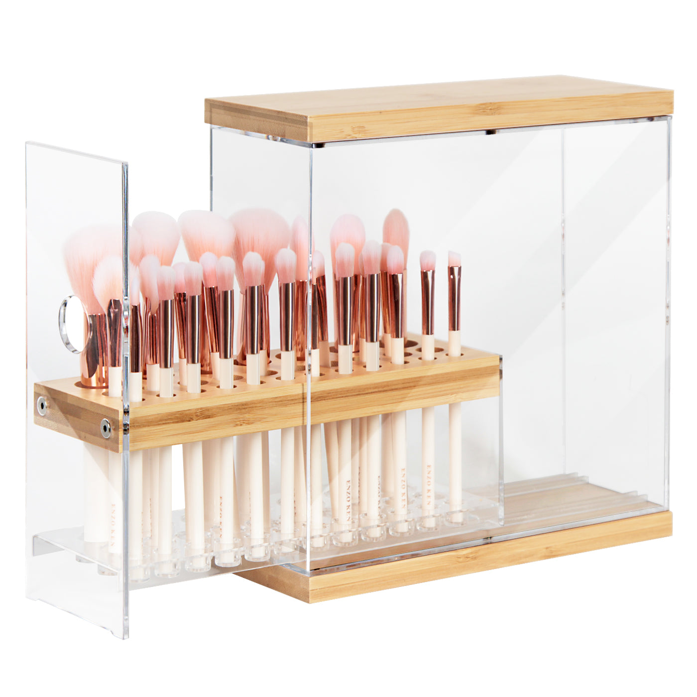 Jackcube Design Portapennelli Trucco 29 Fori Acrilico Bambù Trasparente