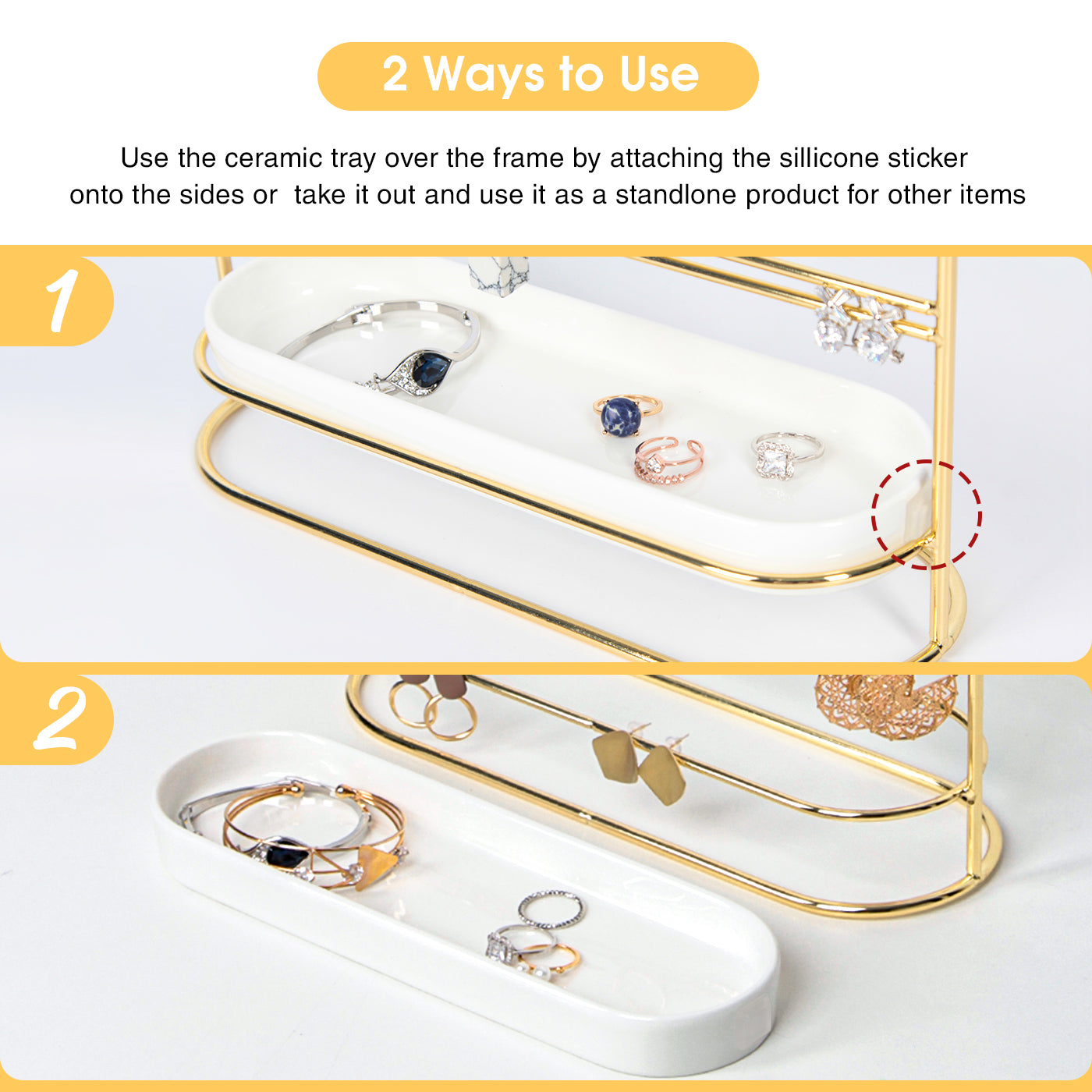 Jackcube Design Portagioie Oro 4 Ripiani con Vassoio Ceramica