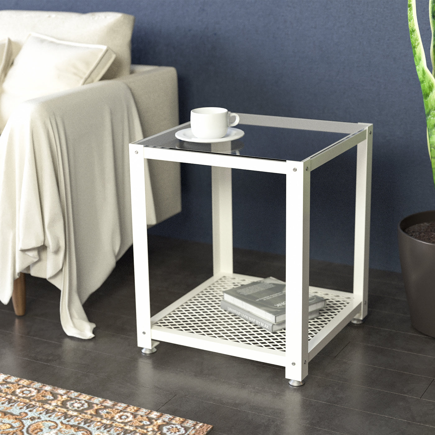 Jackcube Design Living Room Tavolino Quadrato Bianco Vetro 2 Ripiani