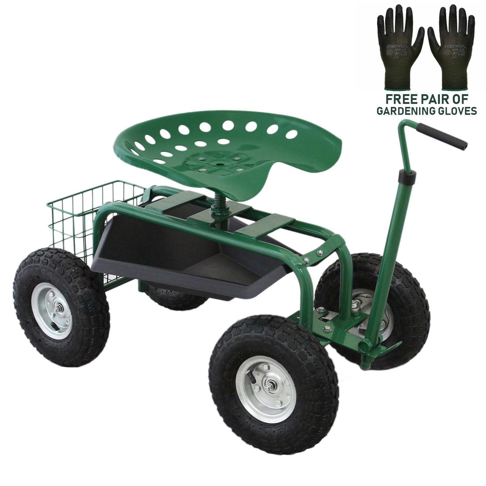 Q-Rax Sgabello Giardinaggio con Ruote Vasca 150kg
