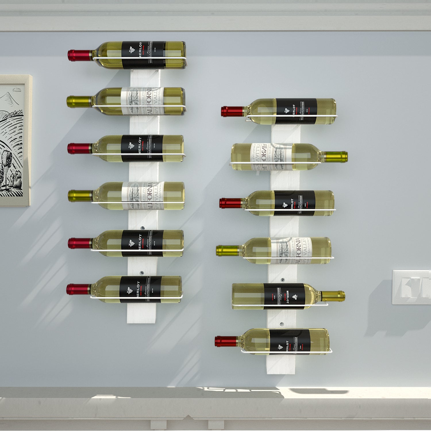 Jackcube Design Kitchen Portavino Parete Bianco 9 Bottiglie 3 Moduli