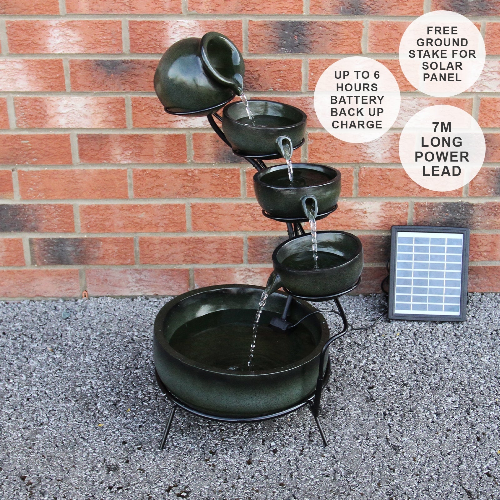 Q-Rax Fontana Solare a Cascata fontana verde 56 cm