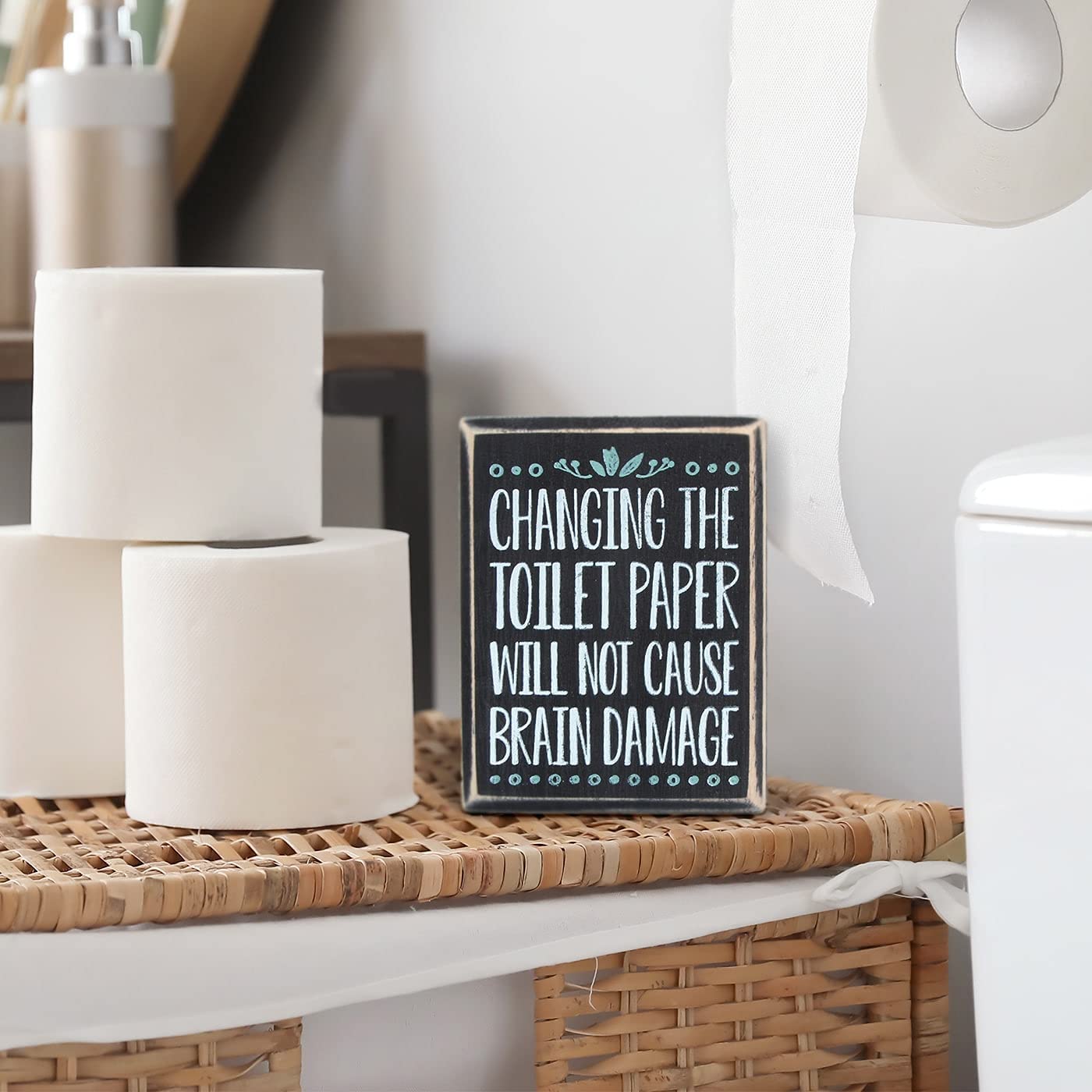 Jackcube Design Wall Décor Targa Bagno Legno Nero 13 cm