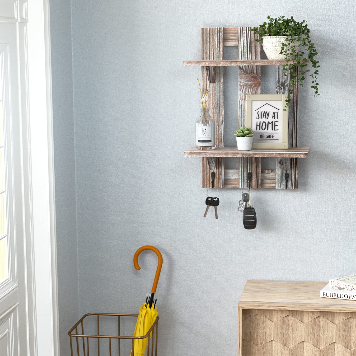 Jackcube Design Living Room Mensola Parete 2 Ripiani 3 Ganci Legno