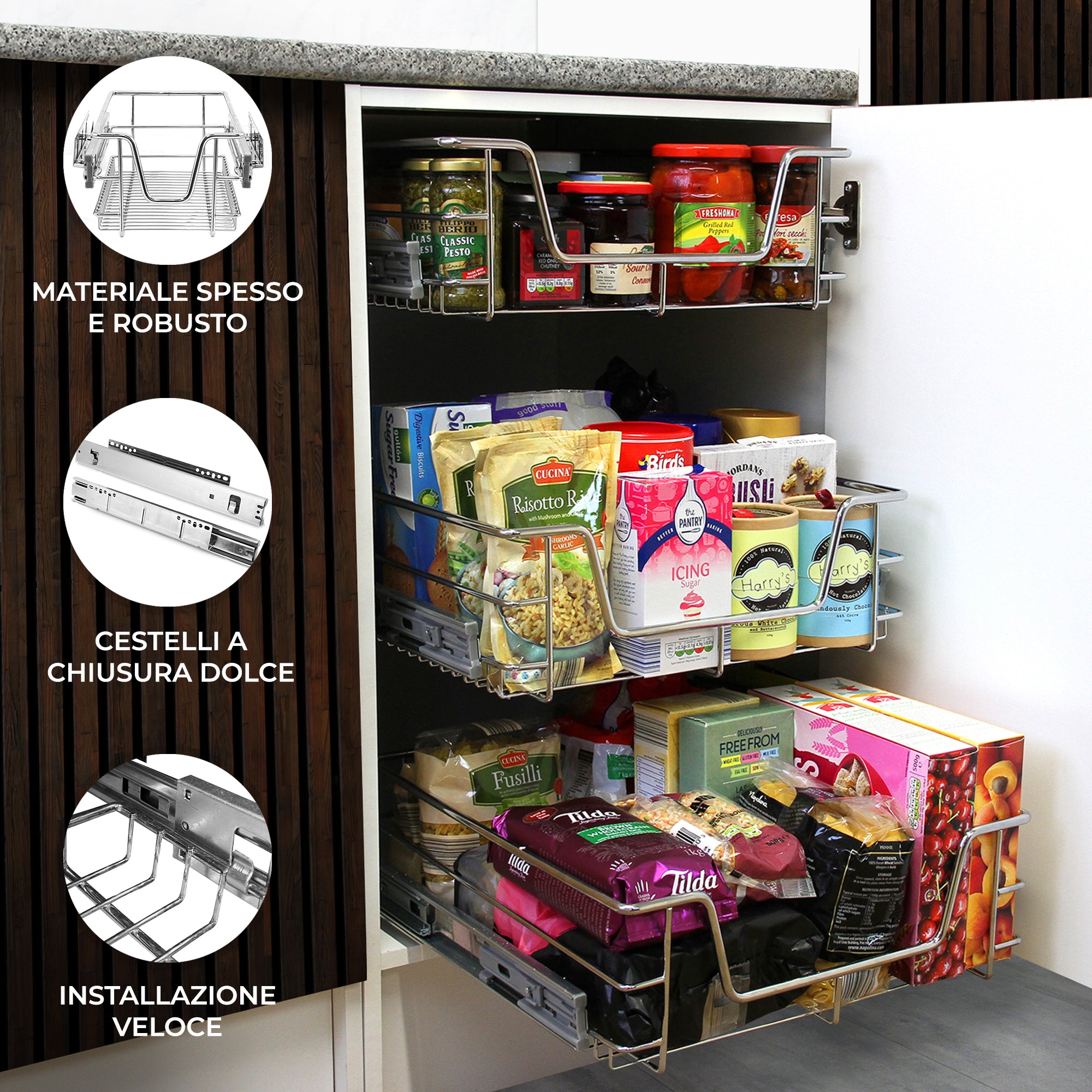 Q-Rax Cestelli Estraibili Cucina organizer inox 40cm 4 cesti