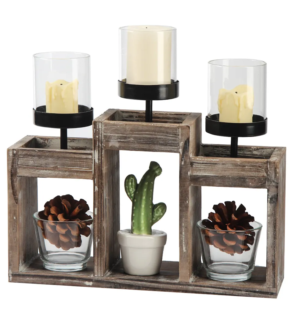 Jackcube Design Wall Décor Portacandele Legno 3 Vetri